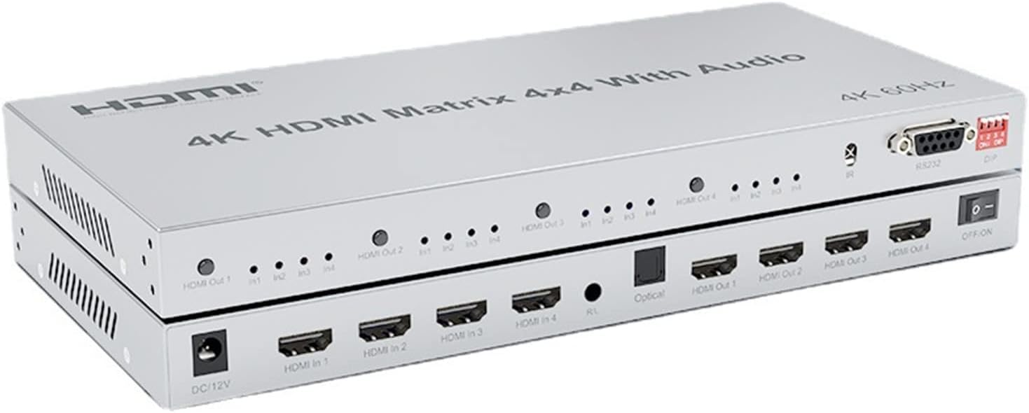 HDMI Matrix 4x4 Switch 4K@60Hz with Audio Extractor and HDMI 2.0 Matrix Switcher Splitter 4 in 4 Out Selector Supporting HDR plus HDCP 2.2 and EDID Control - Black