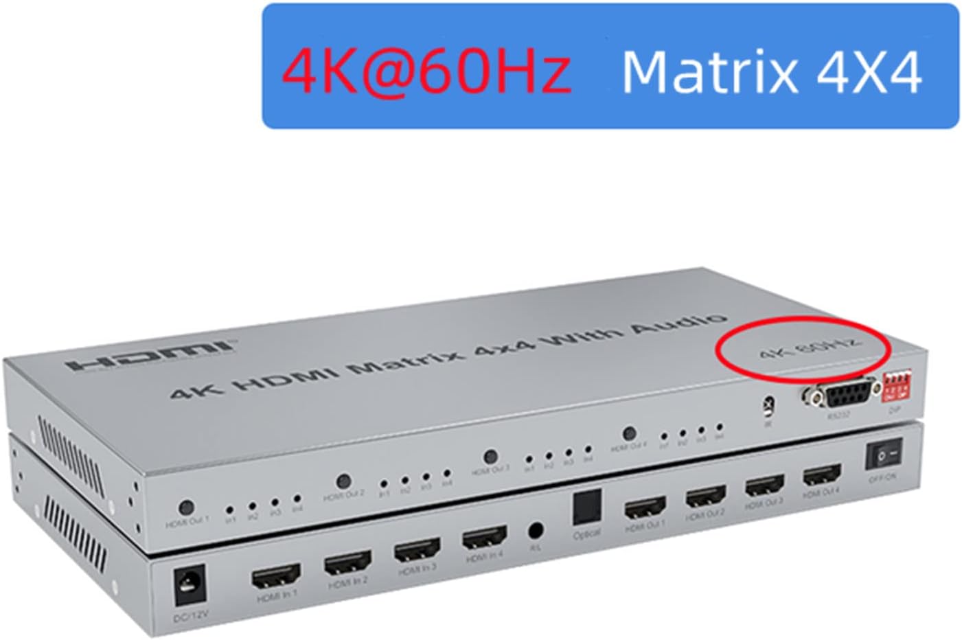 HDMI Matrix 4x4 Switch 4K@60Hz with Audio Extractor and HDMI 2.0 Matrix Switcher Splitter 4 in 4 Out Selector Supporting HDR plus HDCP 2.2 and EDID Control - Black