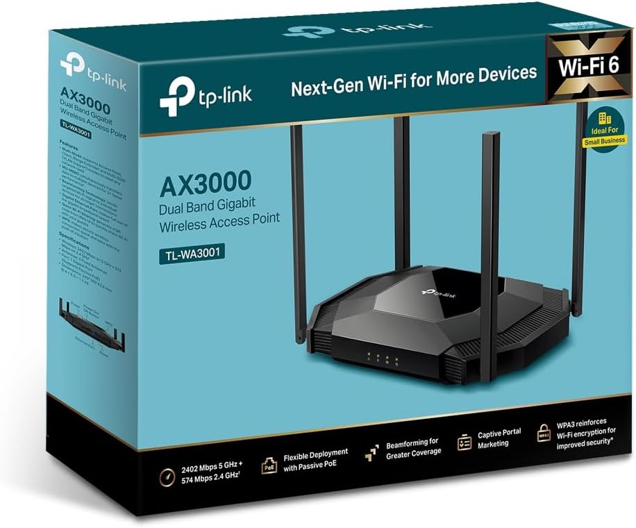 TP-Link TL-WA3001 AX3000 WiFi 6 Wireless Gigabit Access Point Desktop Wi-Fi Bridge HE160 & Beamforming Multiple SSID Support & Range Extender Mode 4 Fixed Antennas