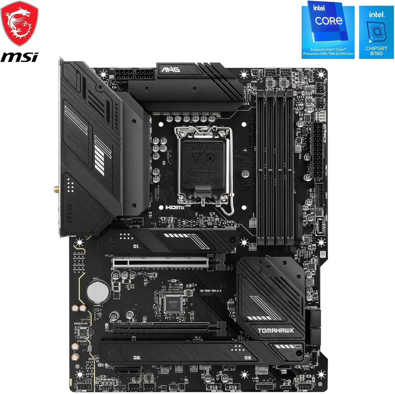 MSI MAG B760 TOMAHAWK WIFI DDR4 LGA1700 ATX Motherboard, Intel B760 Chipset, 4x DDR4, 128GB Max Memo