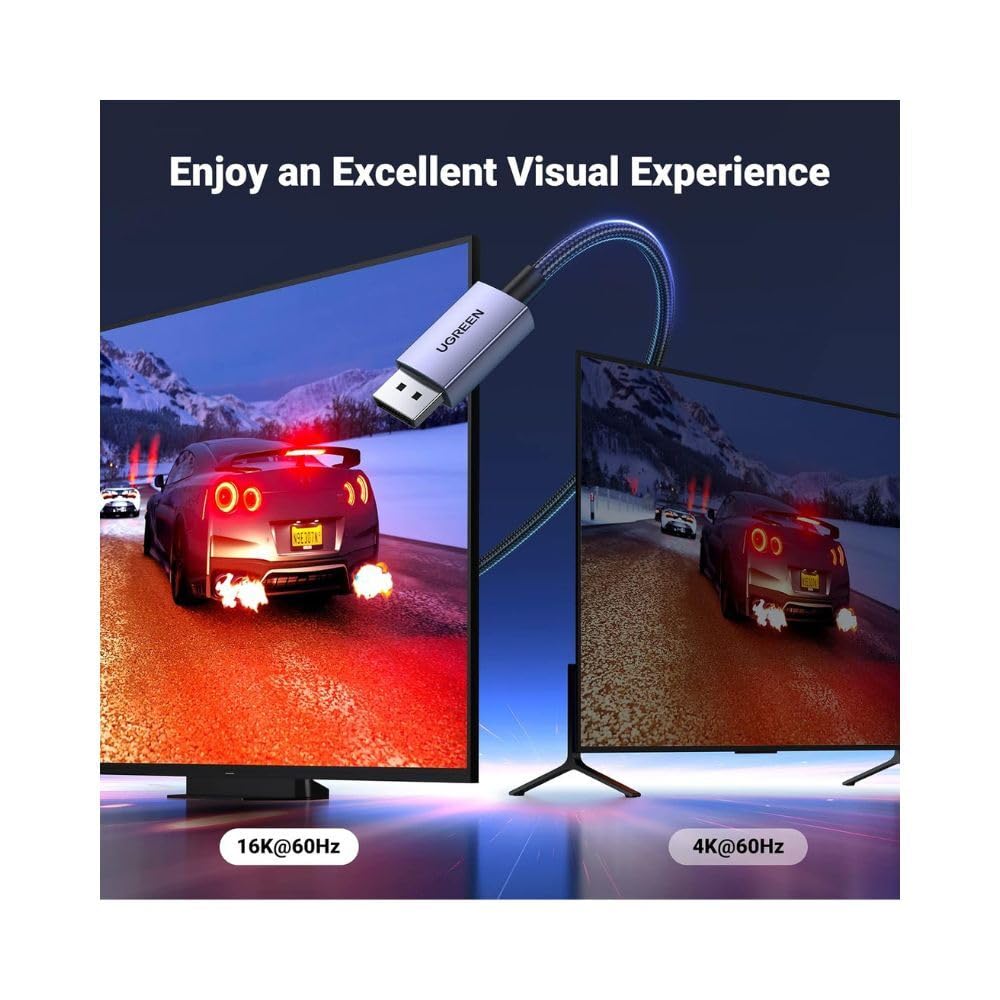 UGREEN DisplayPort 2.0 Cable 1 Meter Nylon Braided Extreme Gaming Wire 16K@60Hz 8K@120Hz 4K@240Hz/144Hz/165Hz Visuals 80Gbps HDR ARC Support G-Sync Free-Sync Monitor PC Graphics Card