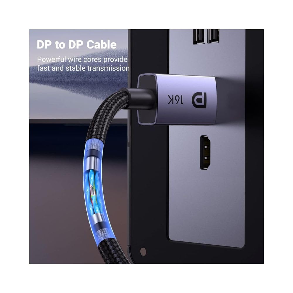 UGREEN DisplayPort 2.0 Cable 1 Meter Nylon Braided Extreme Gaming Wire 16K@60Hz 8K@120Hz 4K@240Hz/144Hz/165Hz Visuals 80Gbps HDR ARC Support G-Sync Free-Sync Monitor PC Graphics Card