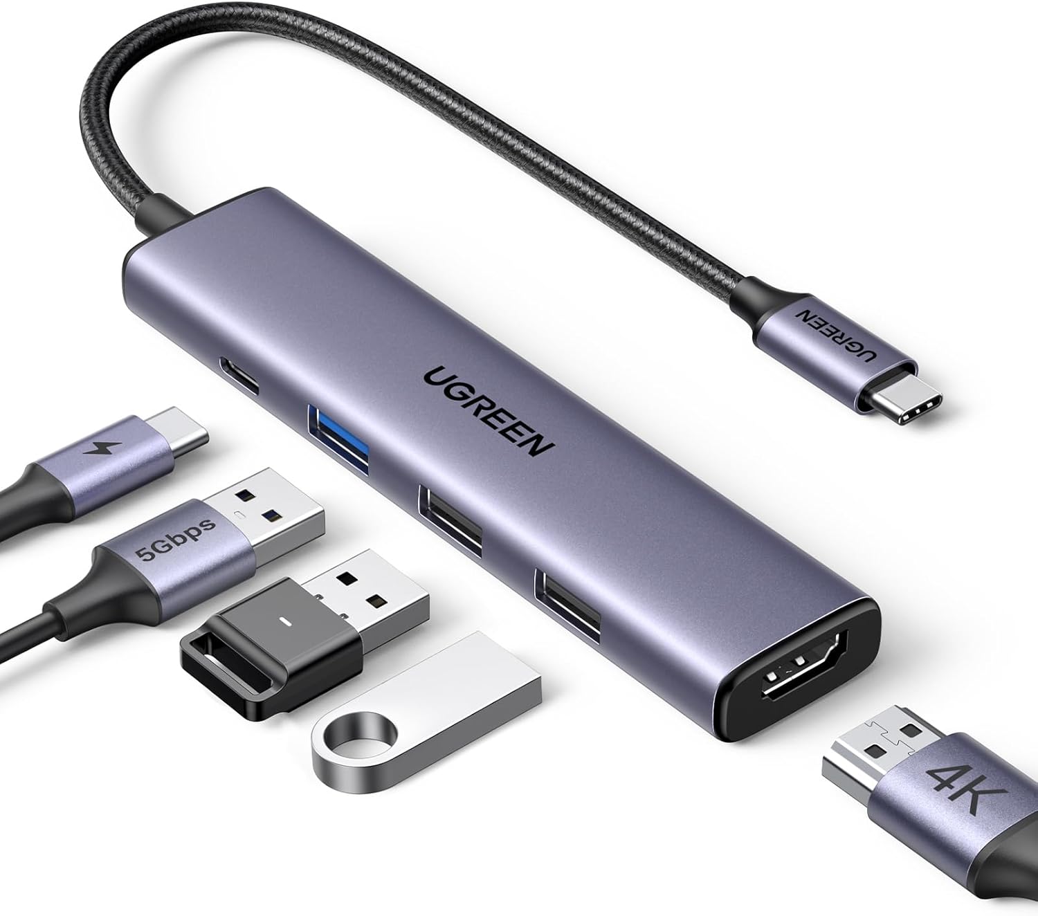 UGREEN Revodok 5-in-1 USB C Hub with 4K HDMI plus 100W Power Delivery and 3 USB-A Data Ports Multiport Type C Hub Docking Station Adapter for MacBook Pro Air and Laptop PC
