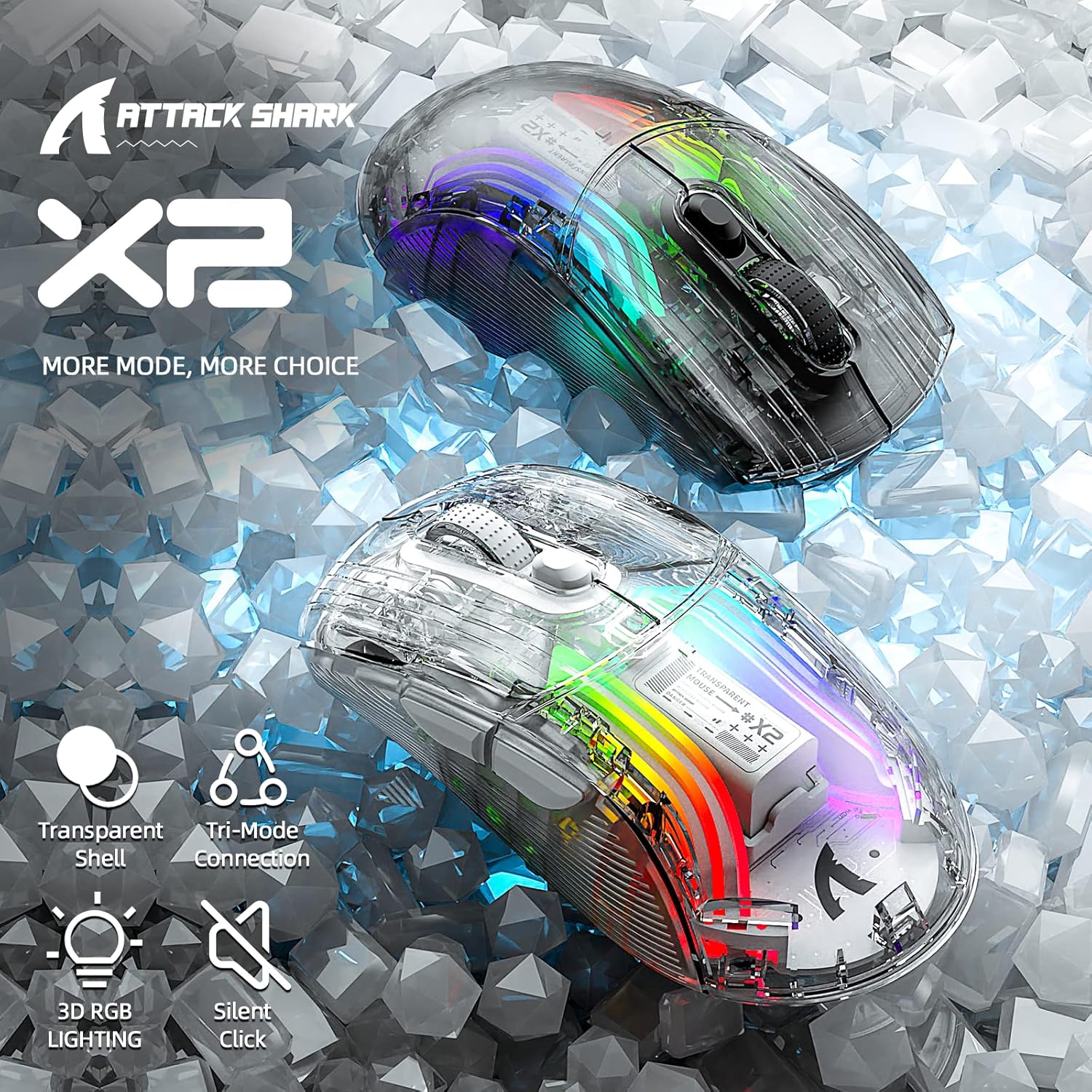 ATTACK SHARK X2 Wireless Gaming Mouse, Bluetooth RGB Rechargeable Mouse with Three Modes (BT5.0/2.4G