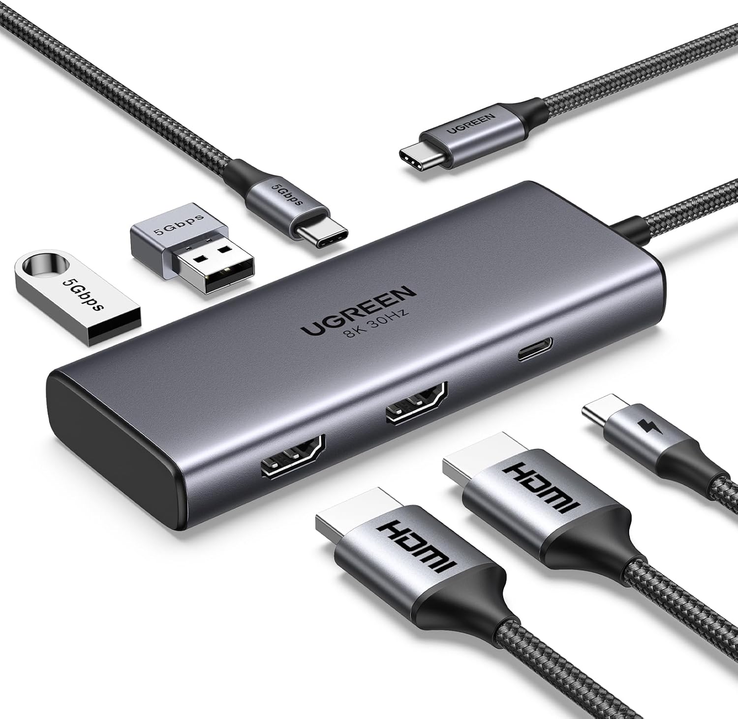 UGREEN Hub Dual 4K@60Hz HDMI, 6-in-1 USB C Docking Station Laptop Dual Monitor with 4K@60Hz HDMI, PD