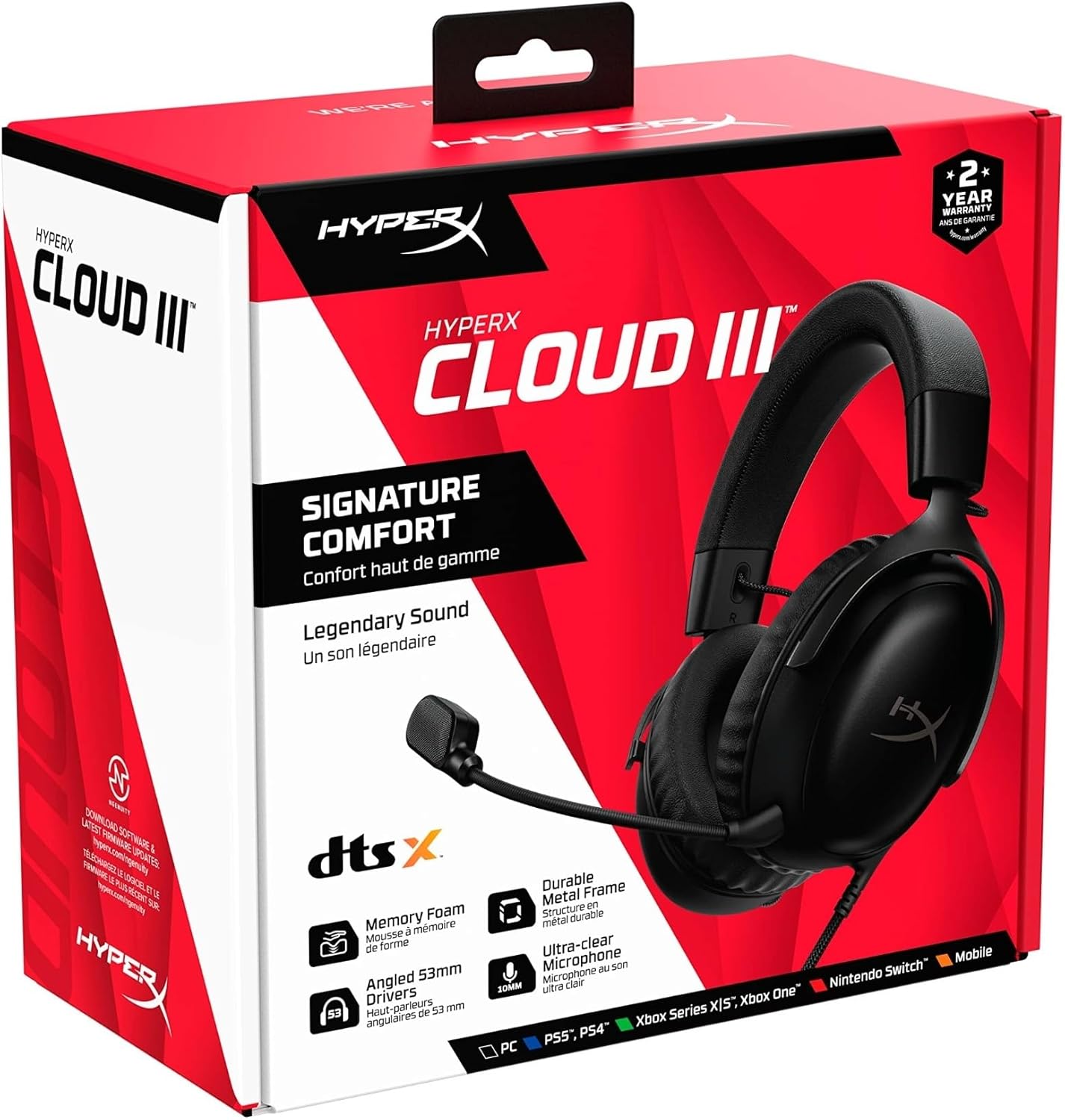HyperX Cloud III – Wired Gaming Headset, PC, PS5, Xbox Series X S, Angled 53mm Drivers, DTS, Memory