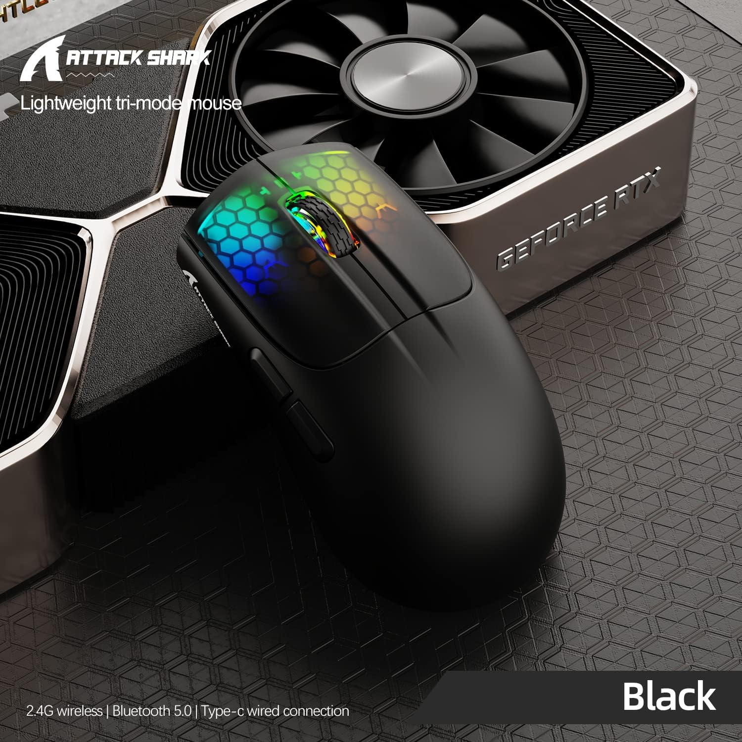 ATTACK SHARK X5 Wireless Gaming Mouse with Tri-Modes BT 5.1/2.4Ghz/USB-C,Lightweight 49g,PAW3212 Opt