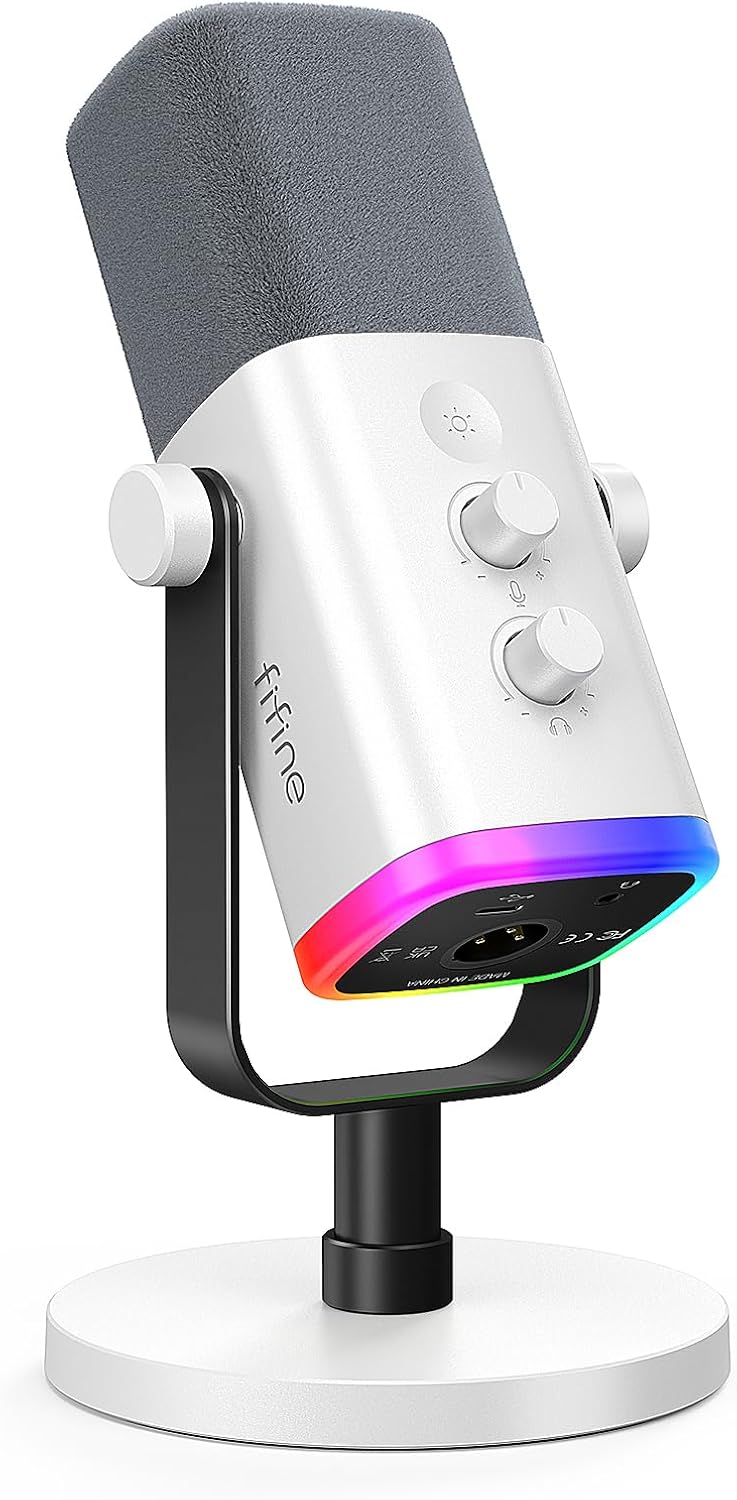 FIFINE XLR/USB Gaming Microphone for Streaming Podcasting, PC Computer RGB Mic for PS4/PS5, with Gai
