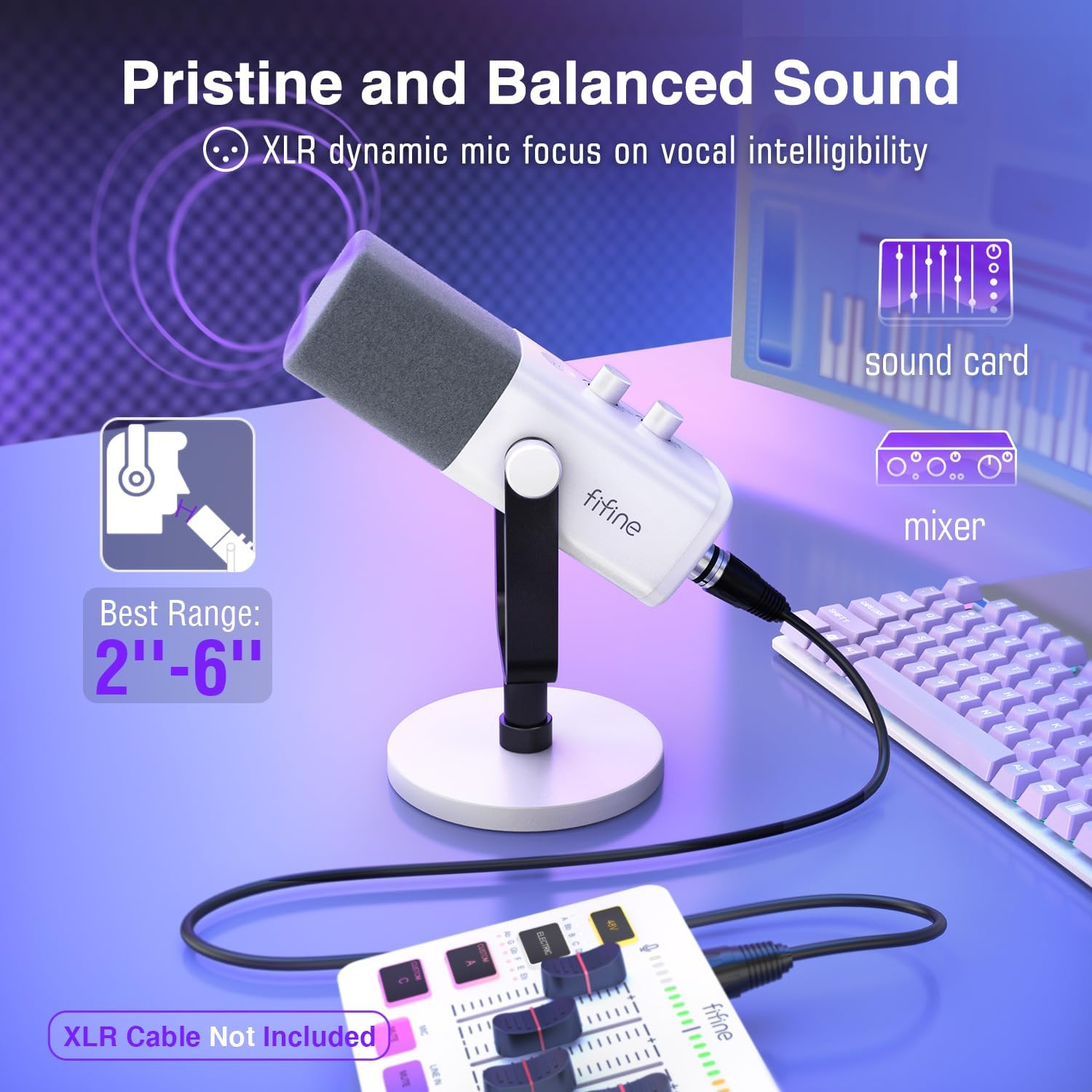 FIFINE XLR/USB Gaming Microphone for Streaming Podcasting, PC Computer RGB Mic for PS4/PS5, with Gai
