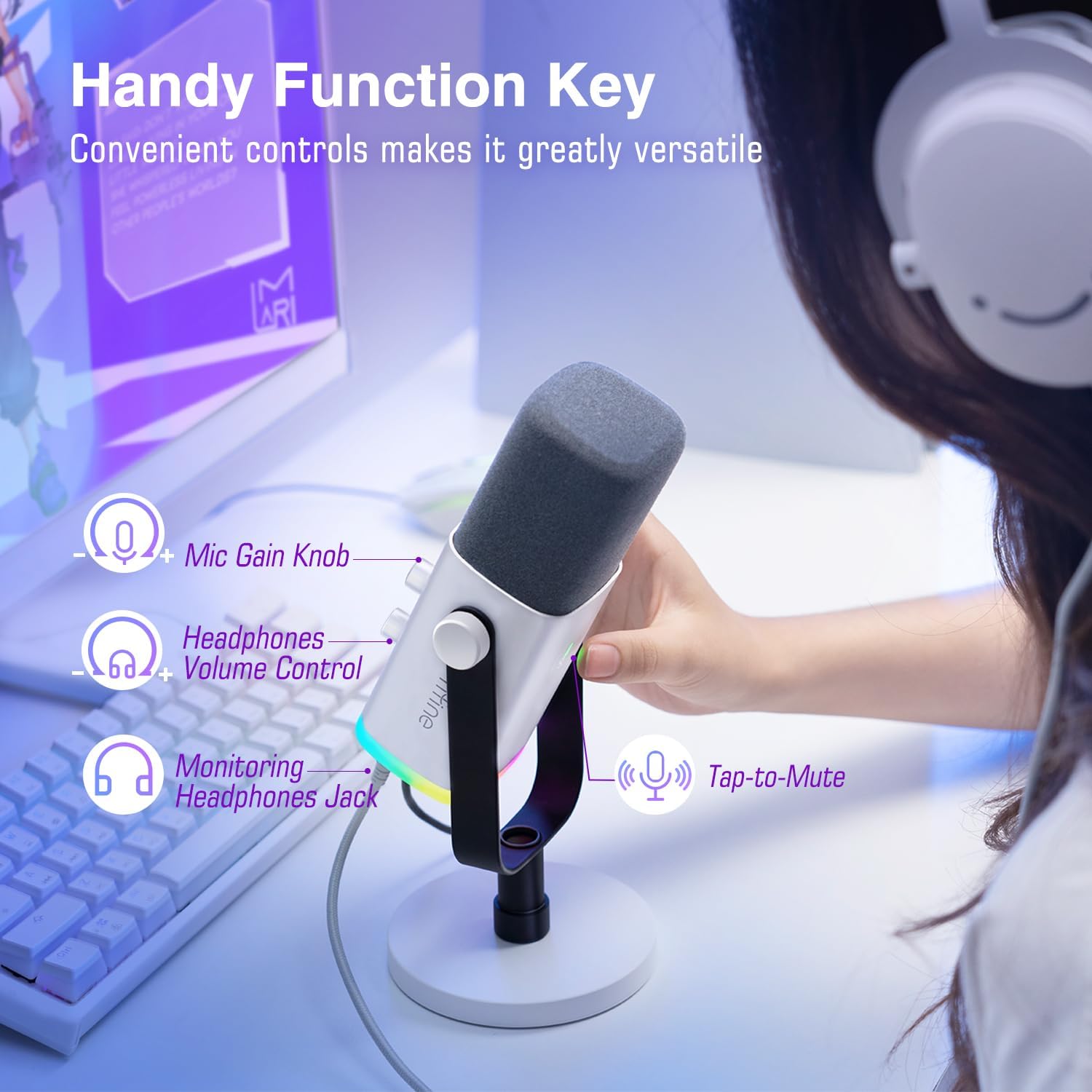 FIFINE XLR/USB Gaming Microphone for Streaming Podcasting, PC Computer RGB Mic for PS4/PS5, with Gai