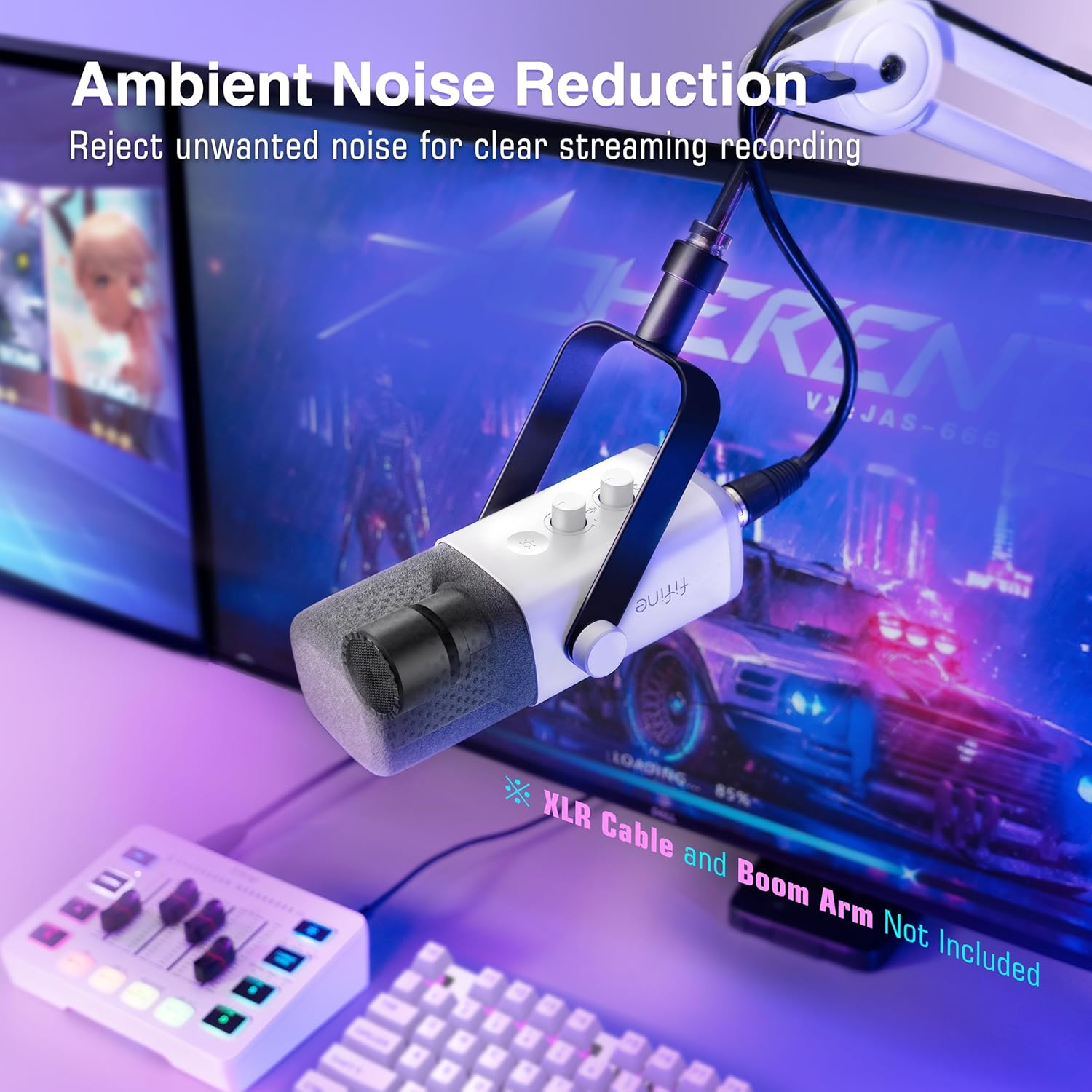 FIFINE XLR/USB Gaming Microphone for Streaming Podcasting, PC Computer RGB Mic for PS4/PS5, with Gai
