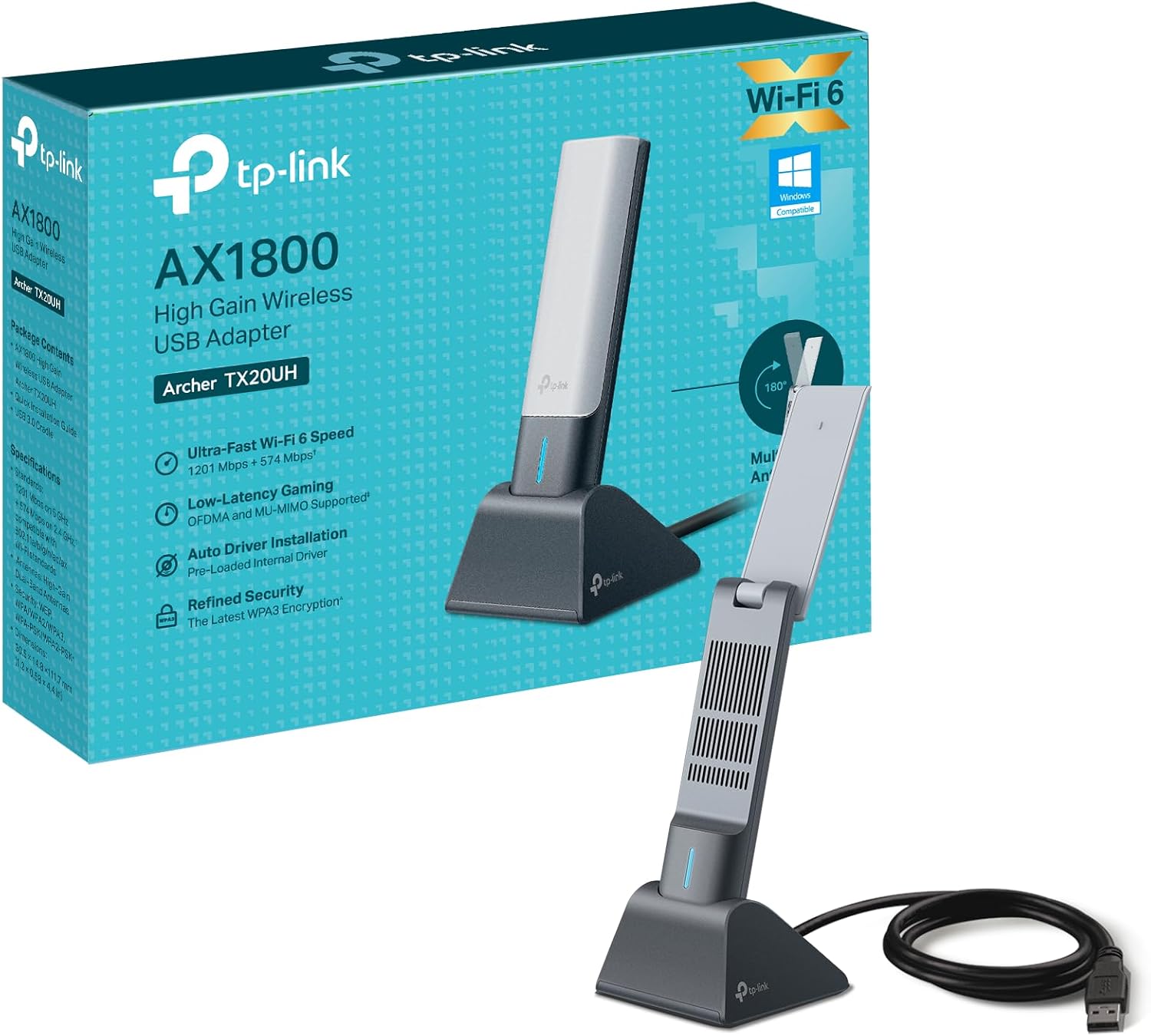 TP-Link Archer TX20UH AX1800 WiFi Dongle for PC, WiFi 6 Dual Band Wireless, USB WiFi Adapter for PC,
