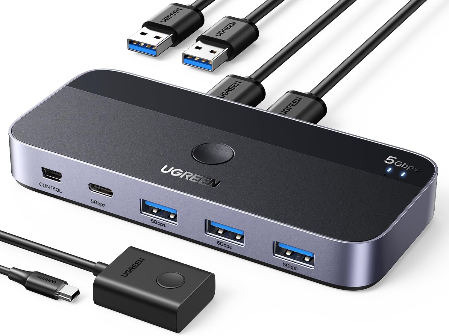 UGREEN 4-Port USB 3.0 KVM Switch for 2 PC Switch 2 Inputs 4 Outputs 5Gbps for Keyboard Mouse Printer