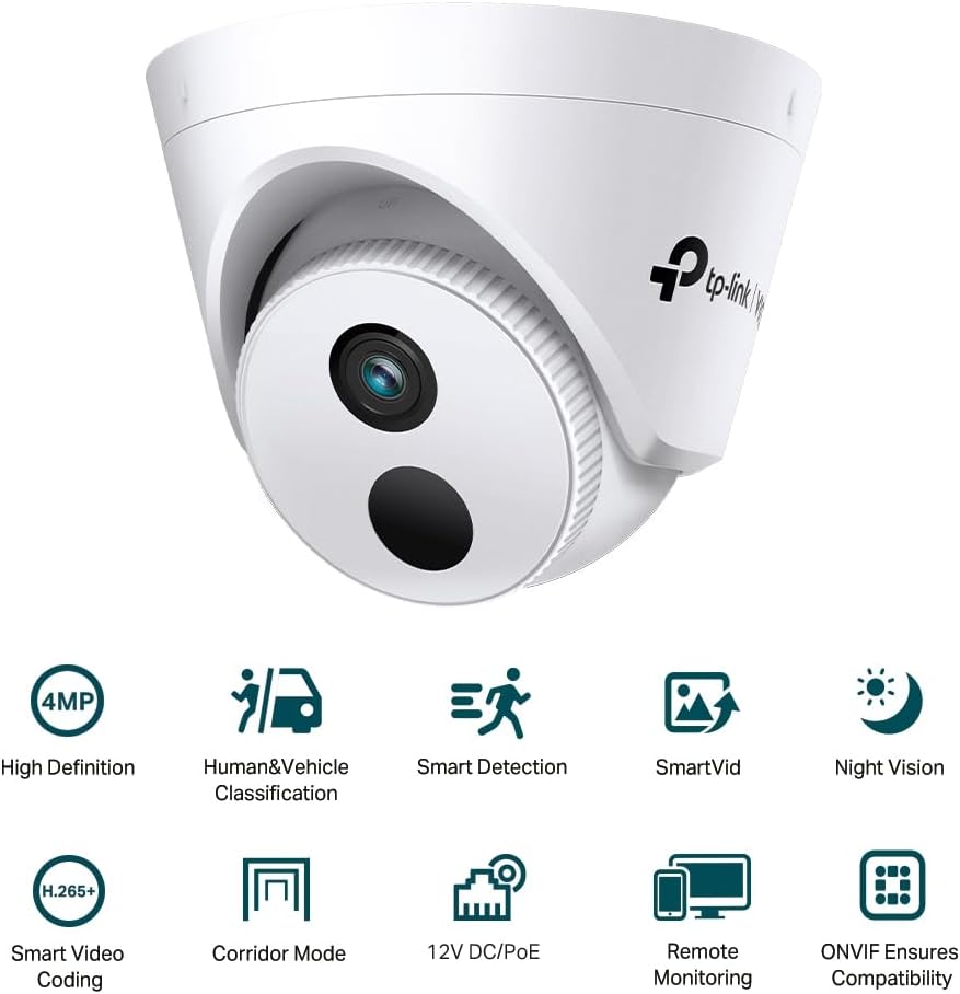TP-Link VIGI 4MP IR Turret Network Smart Security Camera, Surveillance Camera, Night Vision, AI Dete