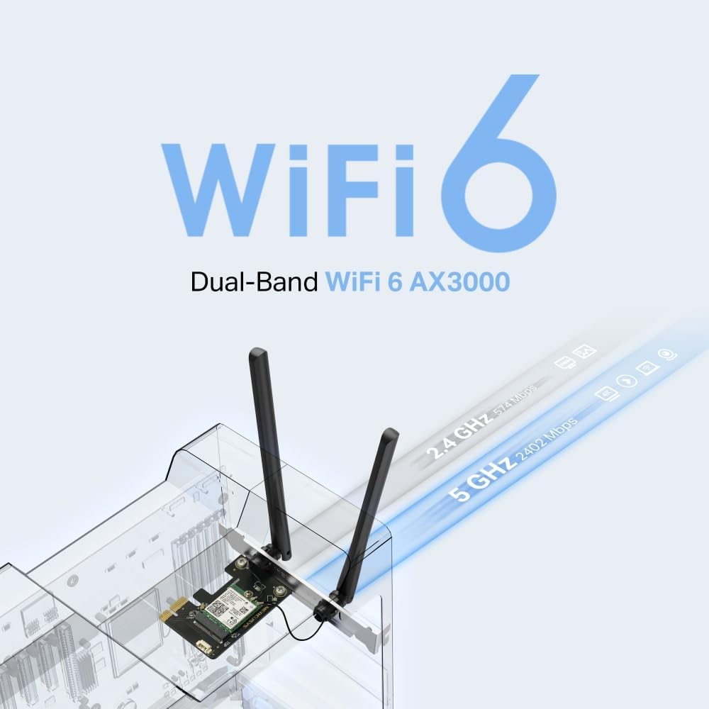 MERCUSYS TP-Link MA80XE PCIe Adapter AX3000Mbps WiFi 6 Bluetooth 5.3, Intel Wi-Fi 6 Chipset, WPA3, M
