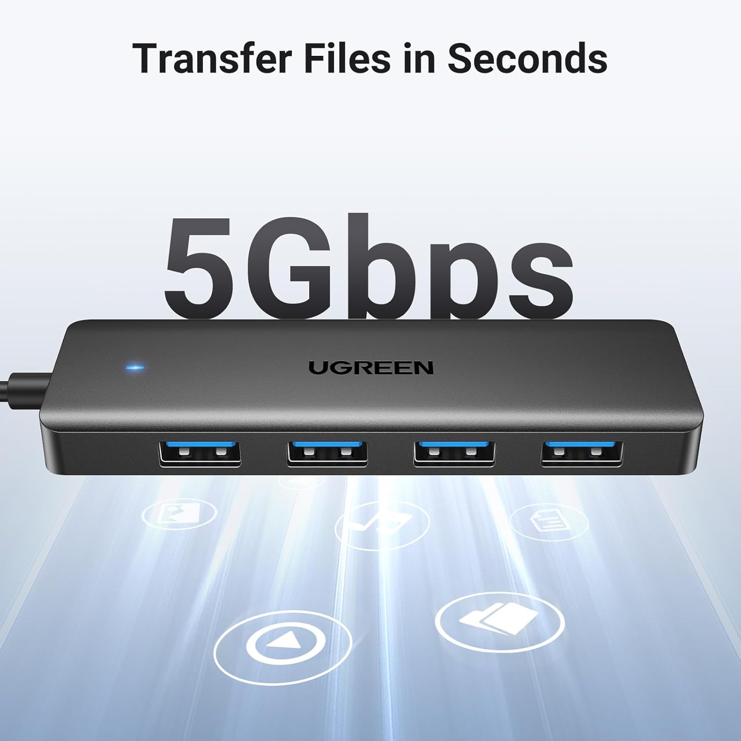 UGREEN Ultra-Slim 4-Port USB 3.0 Hub - High-Speed USB Splitter Expander for Laptop, PC, iMac, Flash Drive, Keyboard, and Mouse - Black