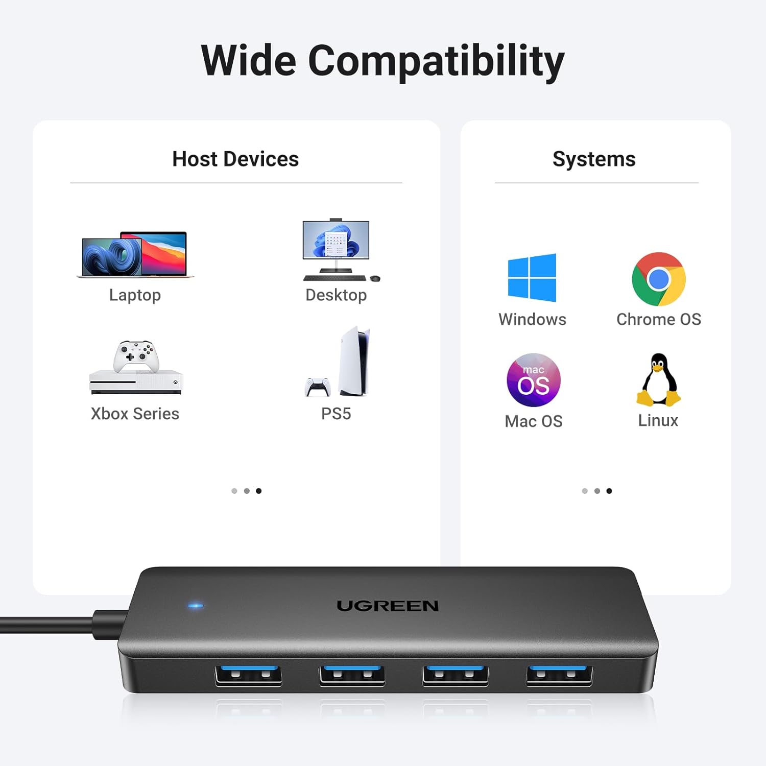 UGREEN Ultra-Slim 4-Port USB 3.0 Hub - High-Speed USB Splitter Expander for Laptop, PC, iMac, Flash Drive, Keyboard, and Mouse - Black