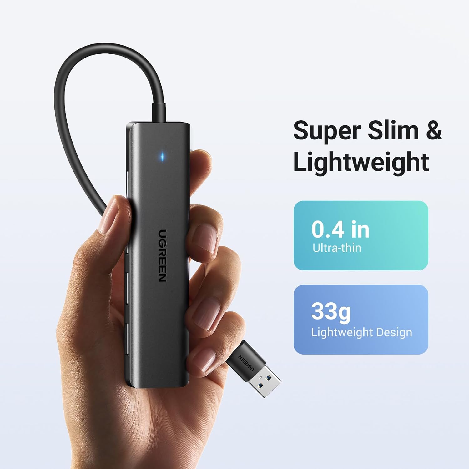 UGREEN Ultra-Slim 4-Port USB 3.0 Hub - High-Speed USB Splitter Expander for Laptop, PC, iMac, Flash Drive, Keyboard, and Mouse - Black