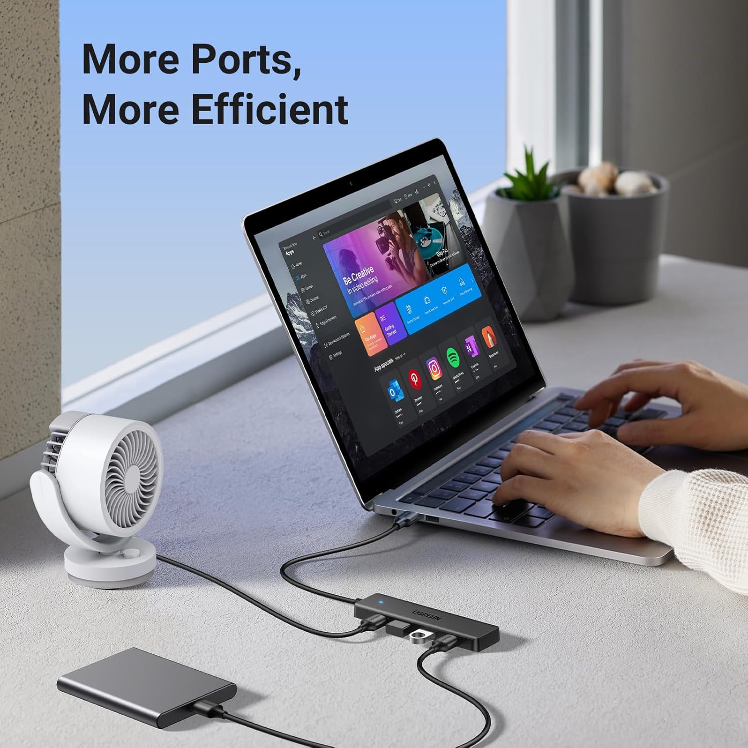 UGREEN Ultra-Slim 4-Port USB 3.0 Hub - High-Speed USB Splitter Expander for Laptop, PC, iMac, Flash Drive, Keyboard, and Mouse - Black