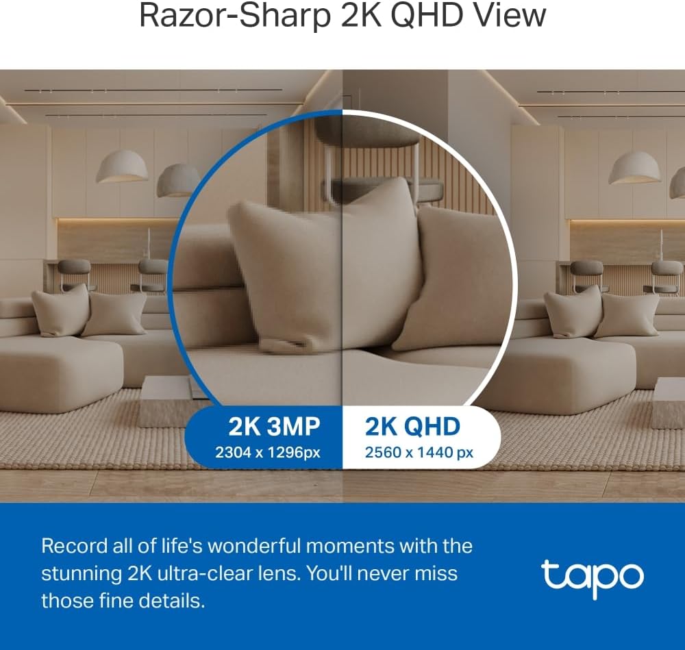 Tapo TP-Link C220 Pan/Tilt Smart AI 2K 4MP QHD 1440p Home Security Wi-Fi Camera Alexa & Google Assis
