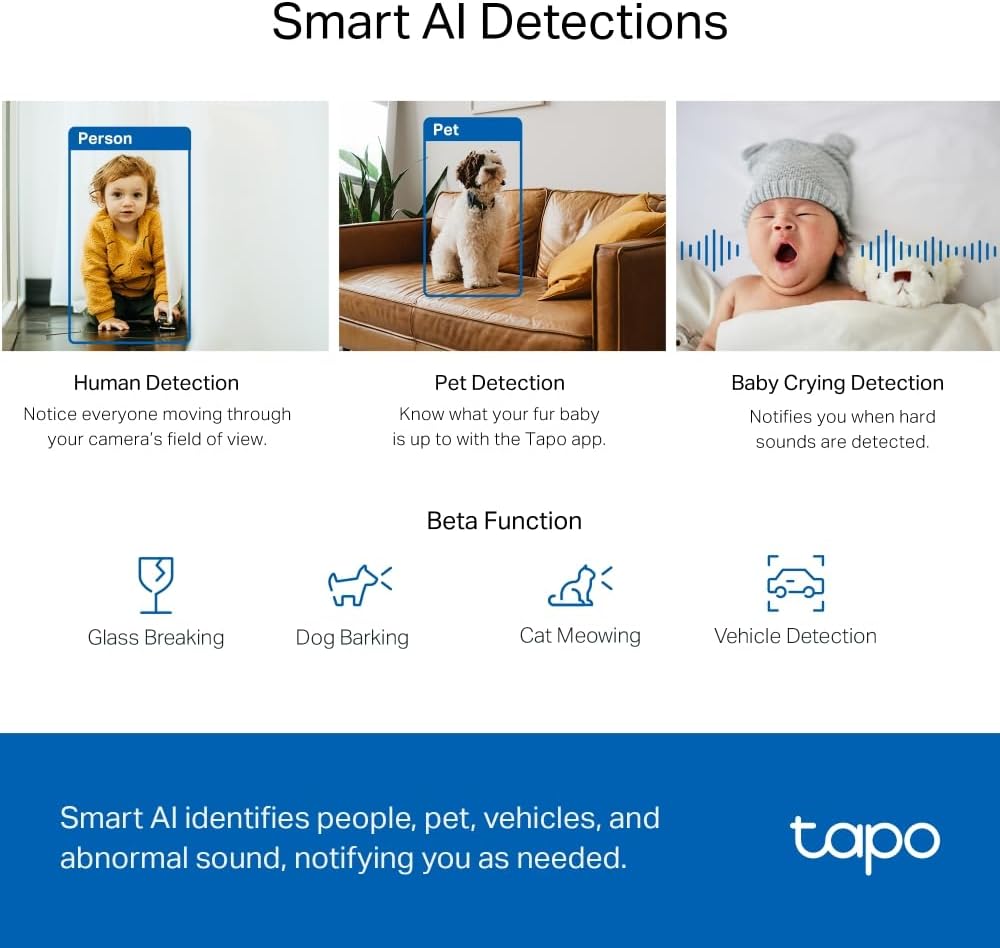 Tapo TP-Link C220 Pan/Tilt Smart AI 2K 4MP QHD 1440p Home Security Wi-Fi Camera Alexa & Google Assis