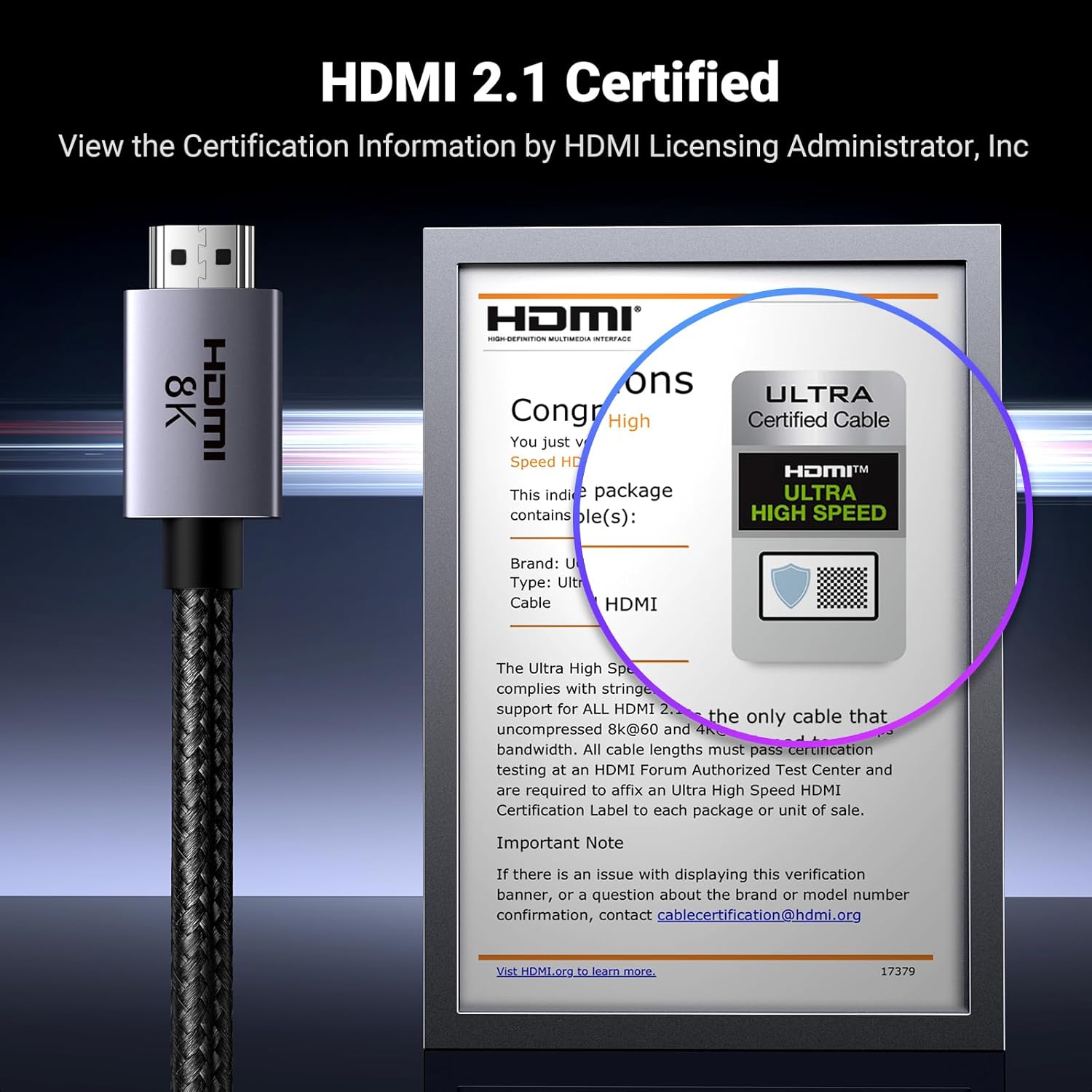 UGREEN HDMI 2.1 Cable 3M Certified Ultra High Speed 48Gbps 8K 4K@120Hz 144Hz 240Hz Video Cord Support eARC HDR VRR Dolby Vision Atmos HDCP 2.3 Compatible with PS5 Xbox Laptop PC TV Soundbar Monitor