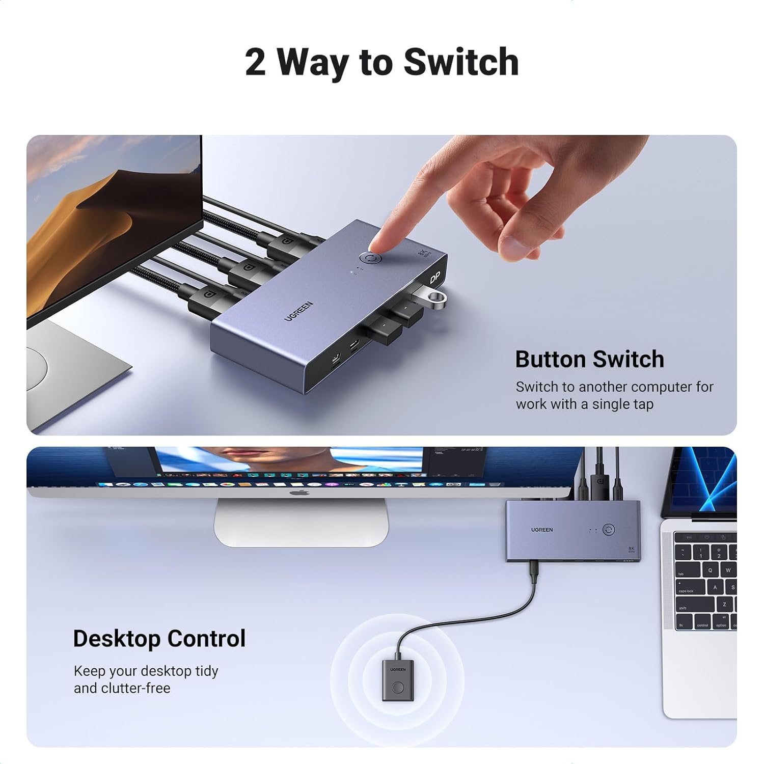 UGREEN Display Port KVM Switch 2 In 1 Out
