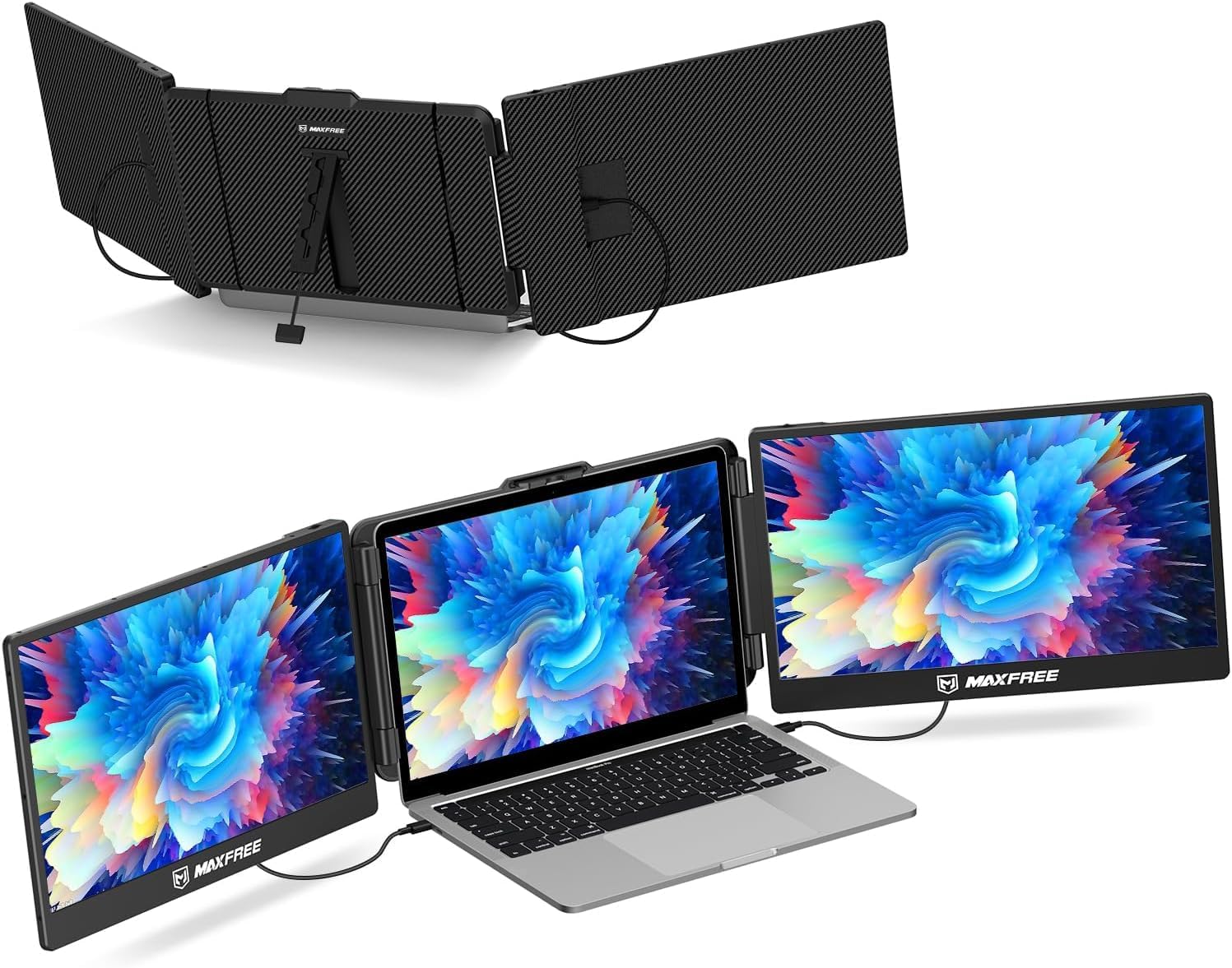 Maxfree S2 Triple Monitor for Laptop, 14 Laptop Monitor Extender Plug & Play, 1080P HD Portable Lapt