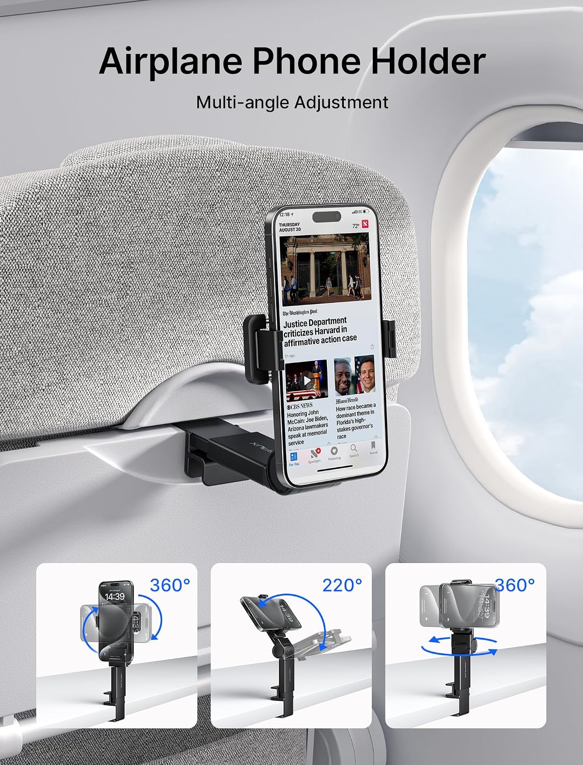 JSAUX 360° Rotating Phone Holder for Airplane Travel
