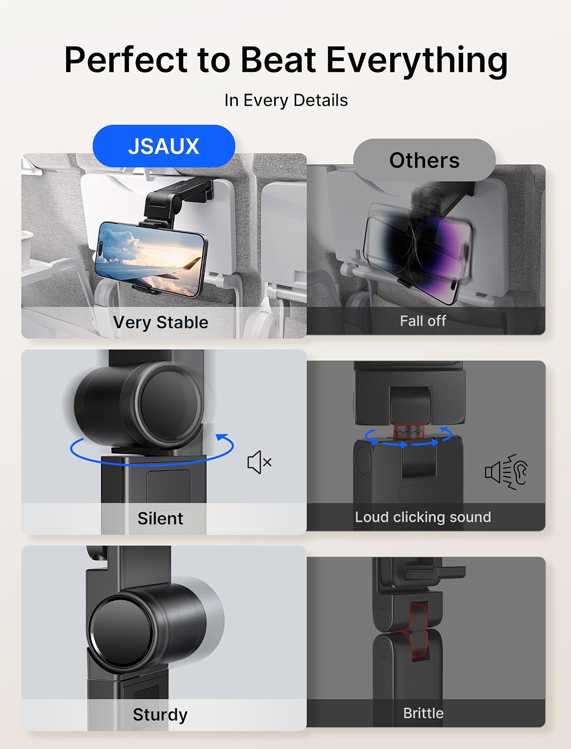 JSAUX 360° Rotating Phone Holder for Airplane Travel