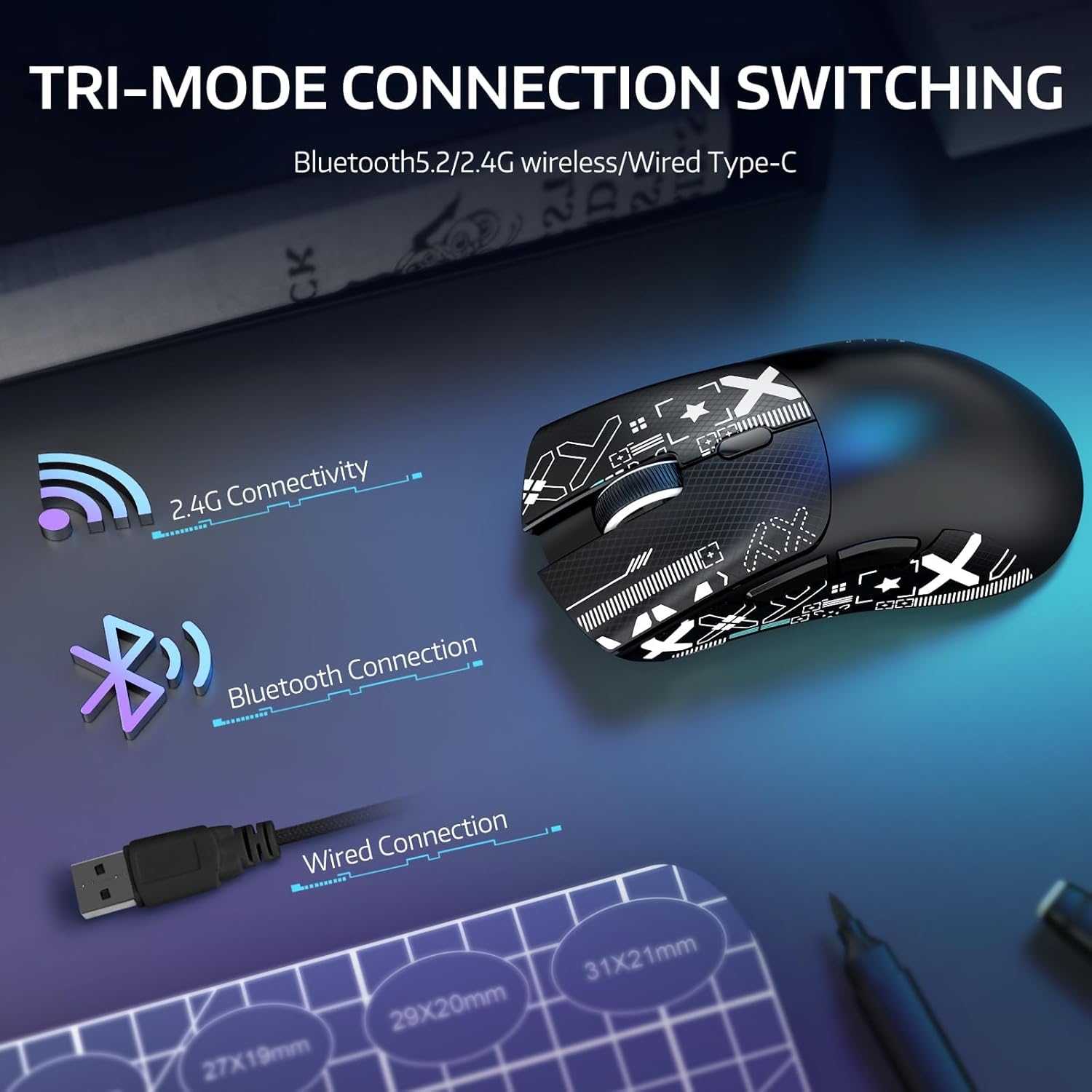 ATTACK SHARK R1 Lightweight Wireless Gaming Mouse with Anti Slip Mouse Grip Tape