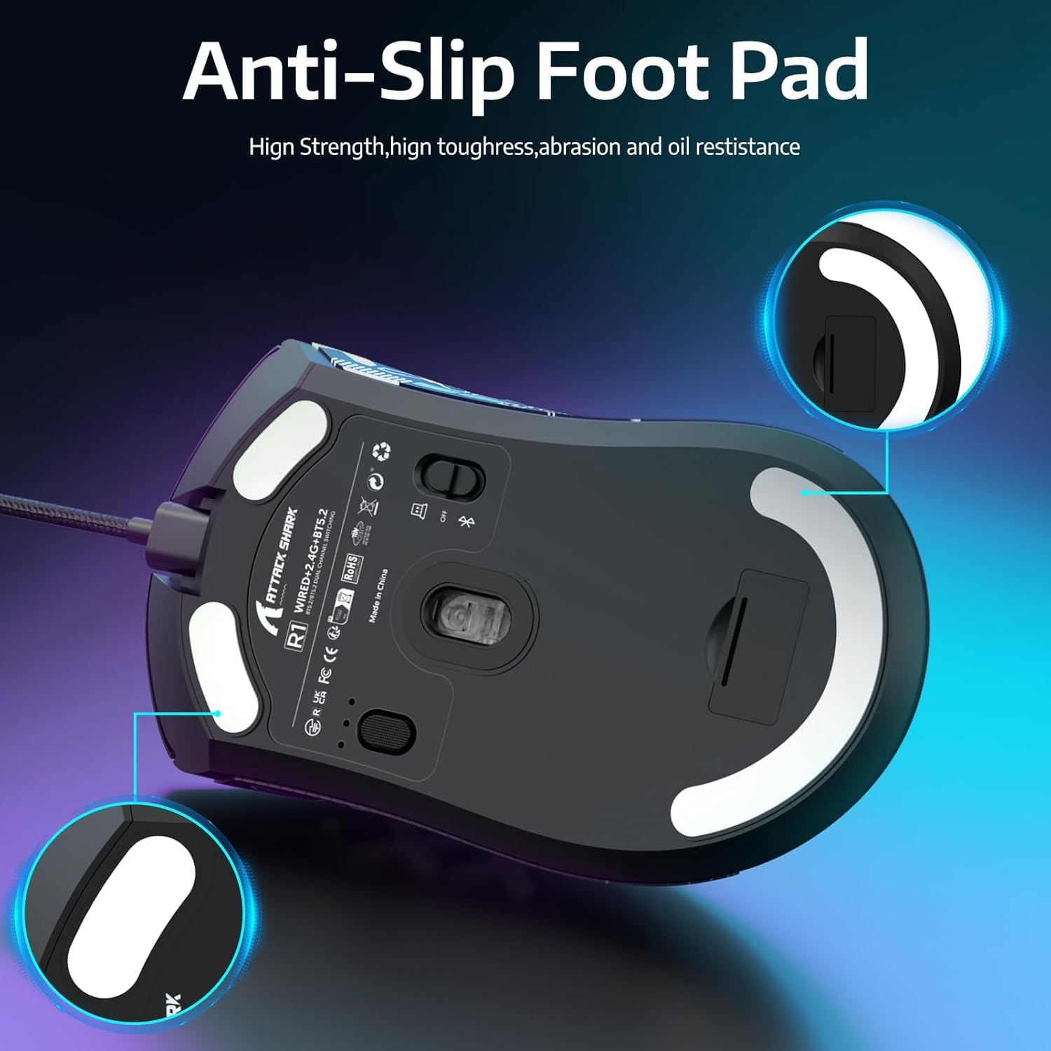 ATTACK SHARK R1 Lightweight Wireless Gaming Mouse with Anti Slip Mouse Grip Tape
