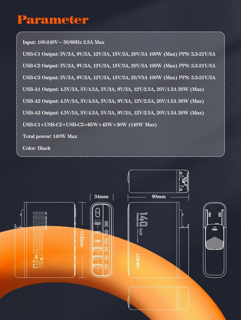 LDNIO A6140C 140W GaN 6-Port Charger