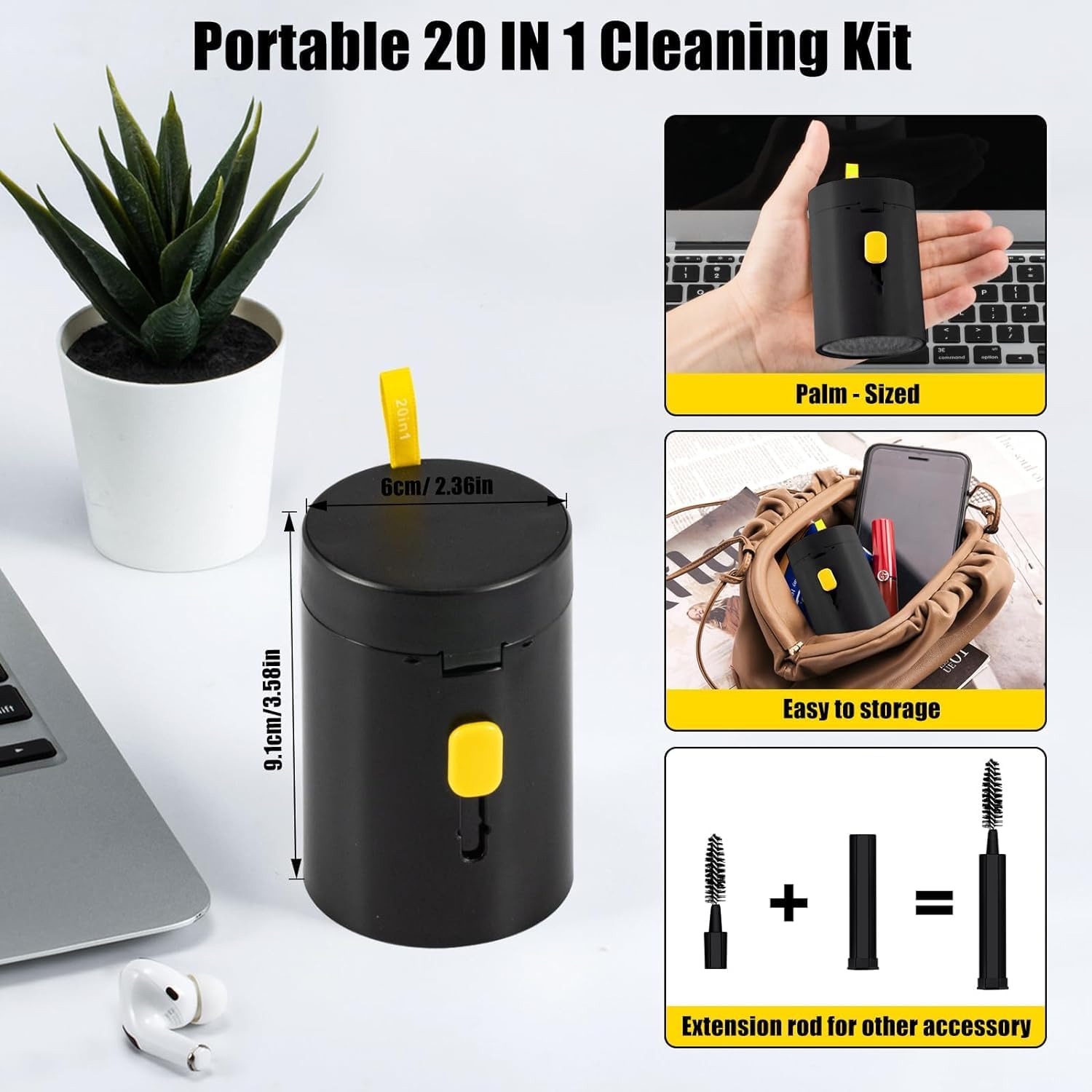 20-in-1 Electronic Cleaner Kit Multi-Function Keyboard & Laptop Cleaner Kit For Monitor Cell Phone Bluetooth Earbuds AirPods Camera Lens (Black)