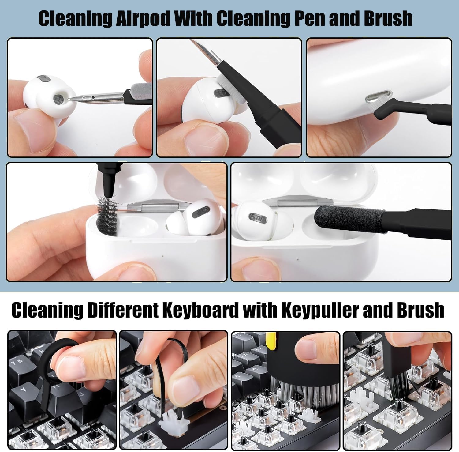 20-in-1 Electronic Cleaner Kit Multi-Function Keyboard & Laptop Cleaner Kit For Monitor Cell Phone Bluetooth Earbuds AirPods Camera Lens (Black)
