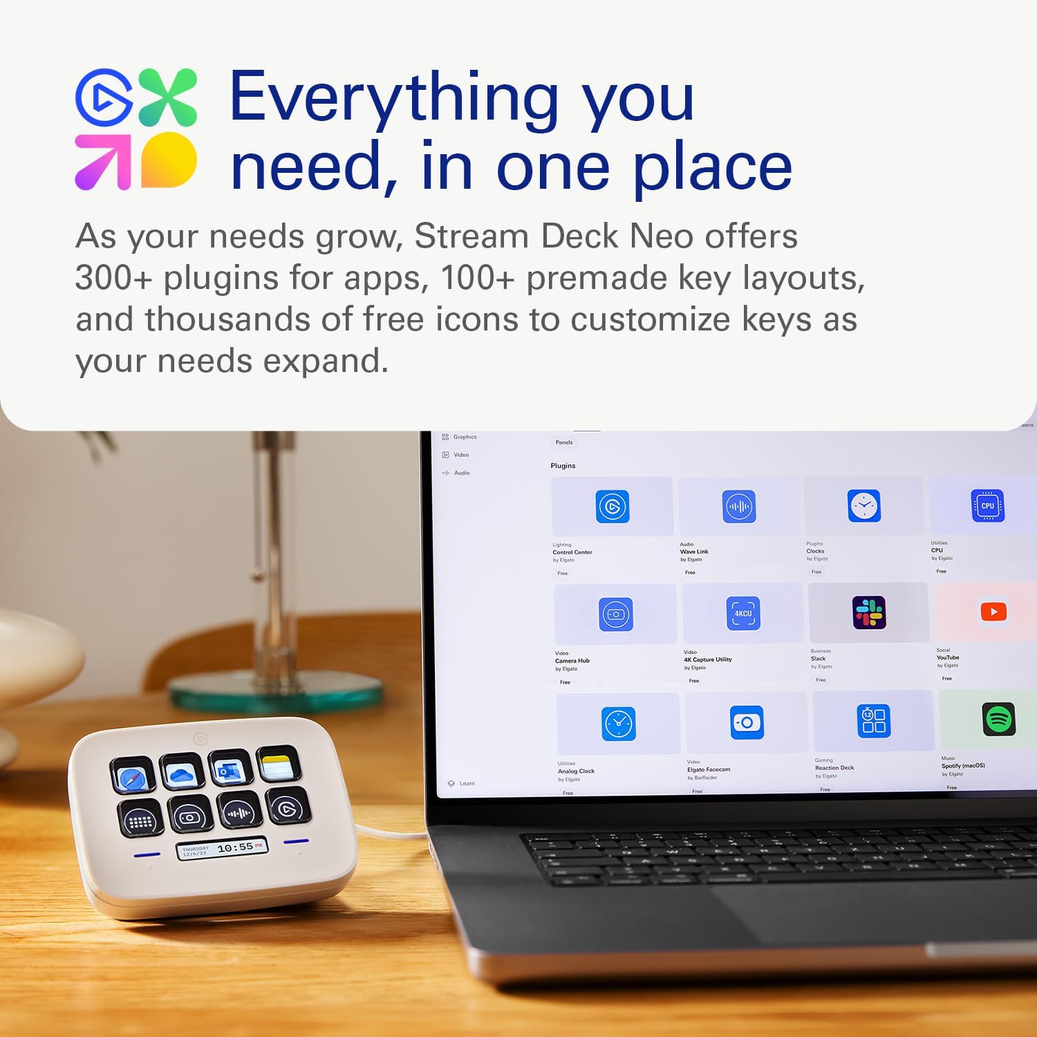 Elgato Stream Deck Neo – 8 Customisable Keys, 2 Touch Points, Speed Through Tasks & Workflows - Cont