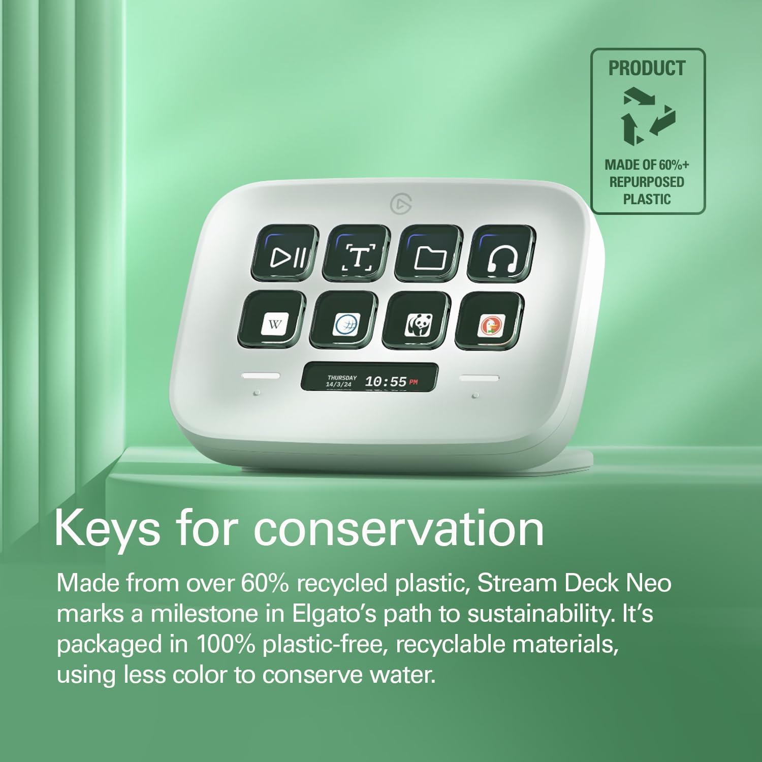 Elgato Stream Deck Neo – 8 Customisable Keys, 2 Touch Points, Speed Through Tasks & Workflows - Cont