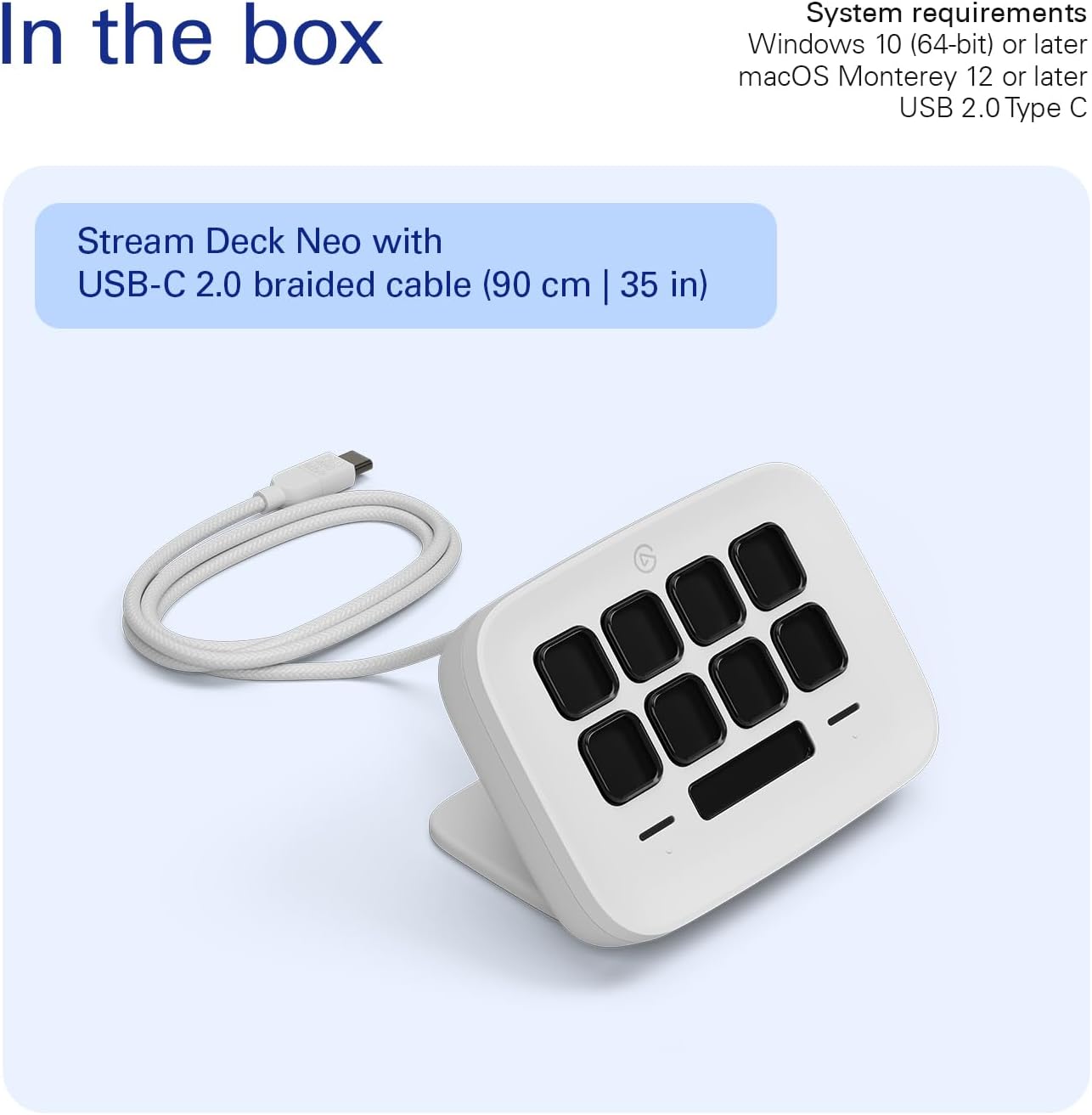 Elgato Stream Deck Neo – 8 Customisable Keys, 2 Touch Points, Speed Through Tasks & Workflows - Cont