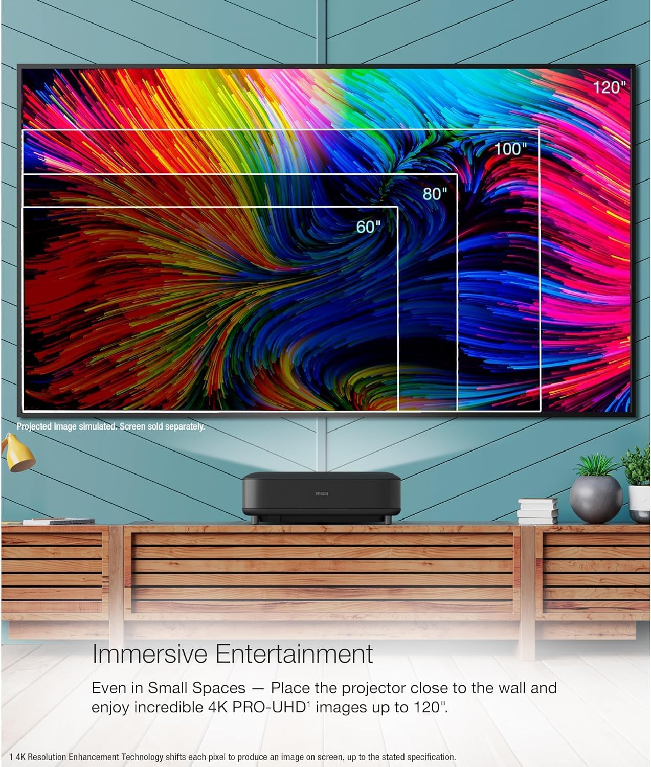 Epson EpiqVision Ultra EH-LS650B 4K PRO-UHD Ultra-Short-Throw Smart Laser Projector 3LCD Technology Android TV Sound by Yamaha Wi-Fi - Black