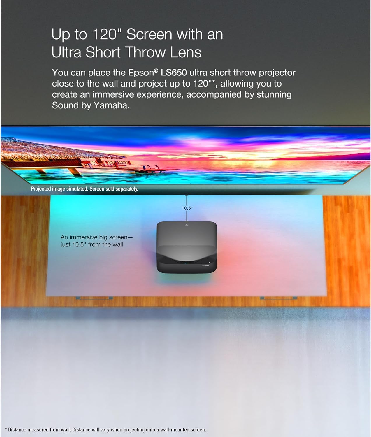 Epson EpiqVision Ultra EH-LS650B 4K PRO-UHD Ultra-Short-Throw Smart Laser Projector 3LCD Technology Android TV Sound by Yamaha Wi-Fi - Black