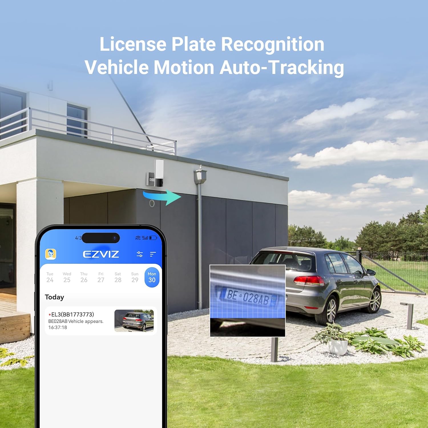 EZVIZ EL3 2K Outdoor Floodlight Security Camera Hardwired WiFi Dual-Band Human Vehicle Detection License Plate Recognition Auto-Tracking Full-Color Night Vision Supports 512GB SD Card