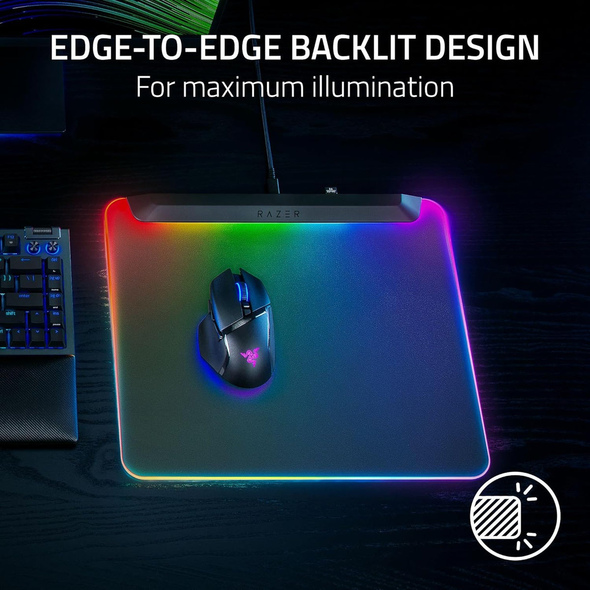 Razer Firefly V2 Pro Fully Illuminated RGB Gaming Mouse Mat: Backlit Design - 15 Zone Chroma Lighting - USB 2.0 Port - Detachable USB Type C Cable - Micro Textured Surface - Anti Slip Base