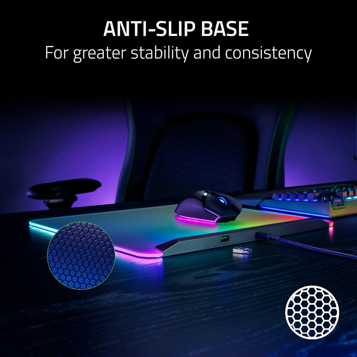 Razer Firefly V2 Pro Fully Illuminated RGB Gaming Mouse Mat: Backlit Design - 15 Zone Chroma Lighting - USB 2.0 Port - Detachable USB Type C Cable - Micro Textured Surface - Anti Slip Base