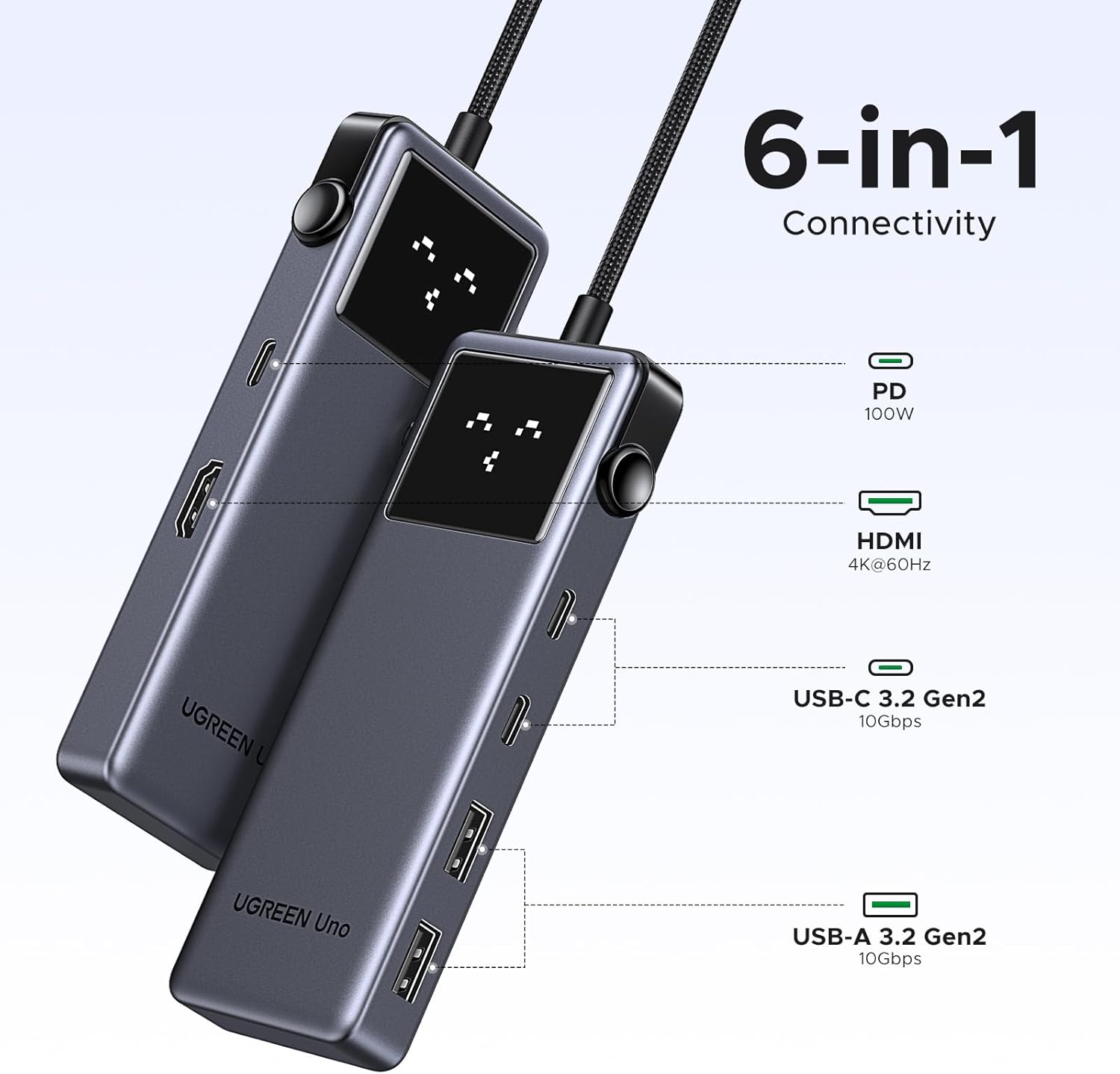 UGREEN Uno USB C Hub with 4K@60Hz HDMI plus 100W PD Charging and 10Gbps USB 3.2 Data Transfer Splitter Multiport Expander Docking Station Adapter for Laptop MacBook Pro Air