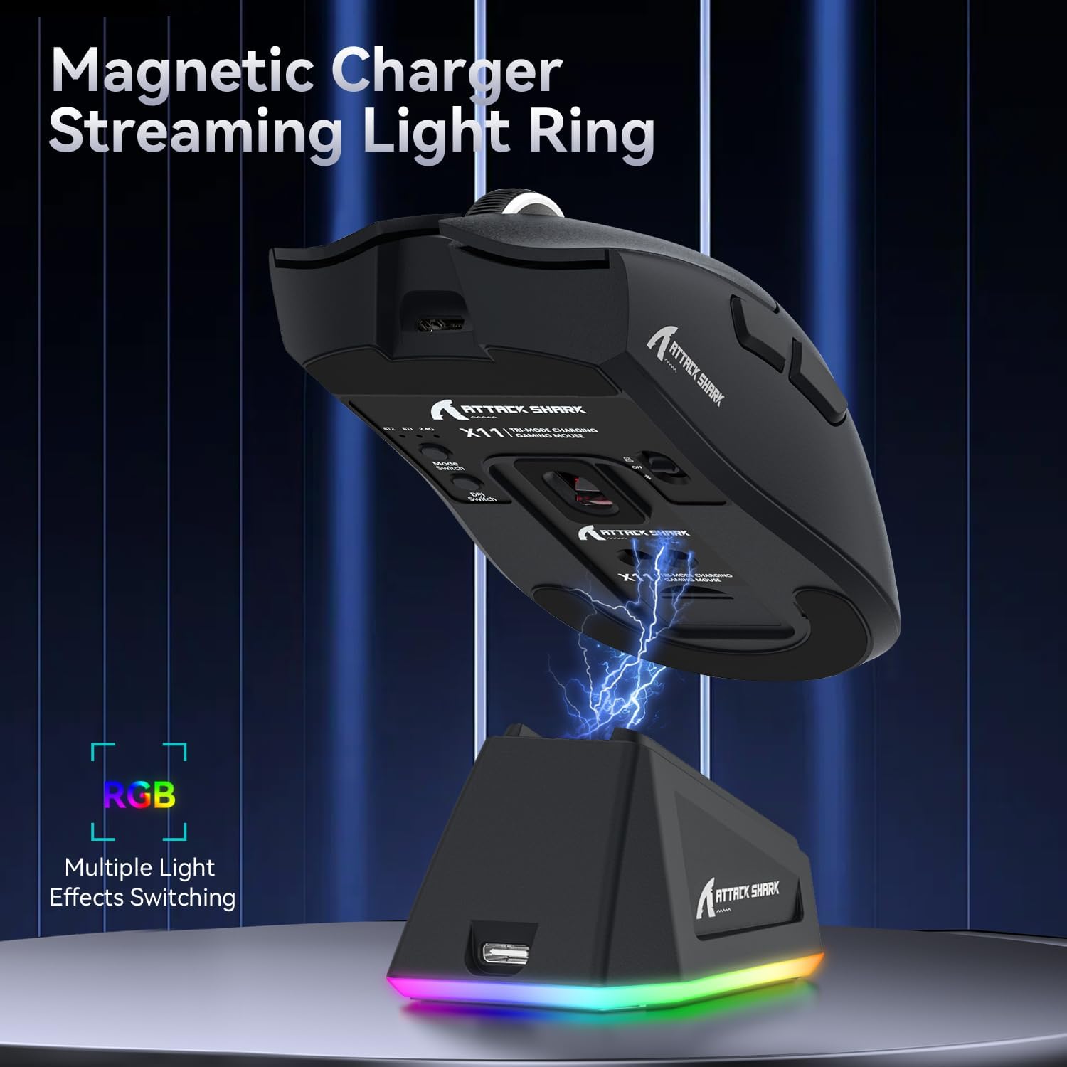 ATTACK SHARK X11 Gaming Mouse with Magnetic Charging Dock, PixArt PAW3311 Gaming Sensor, BT/2.4G Wir