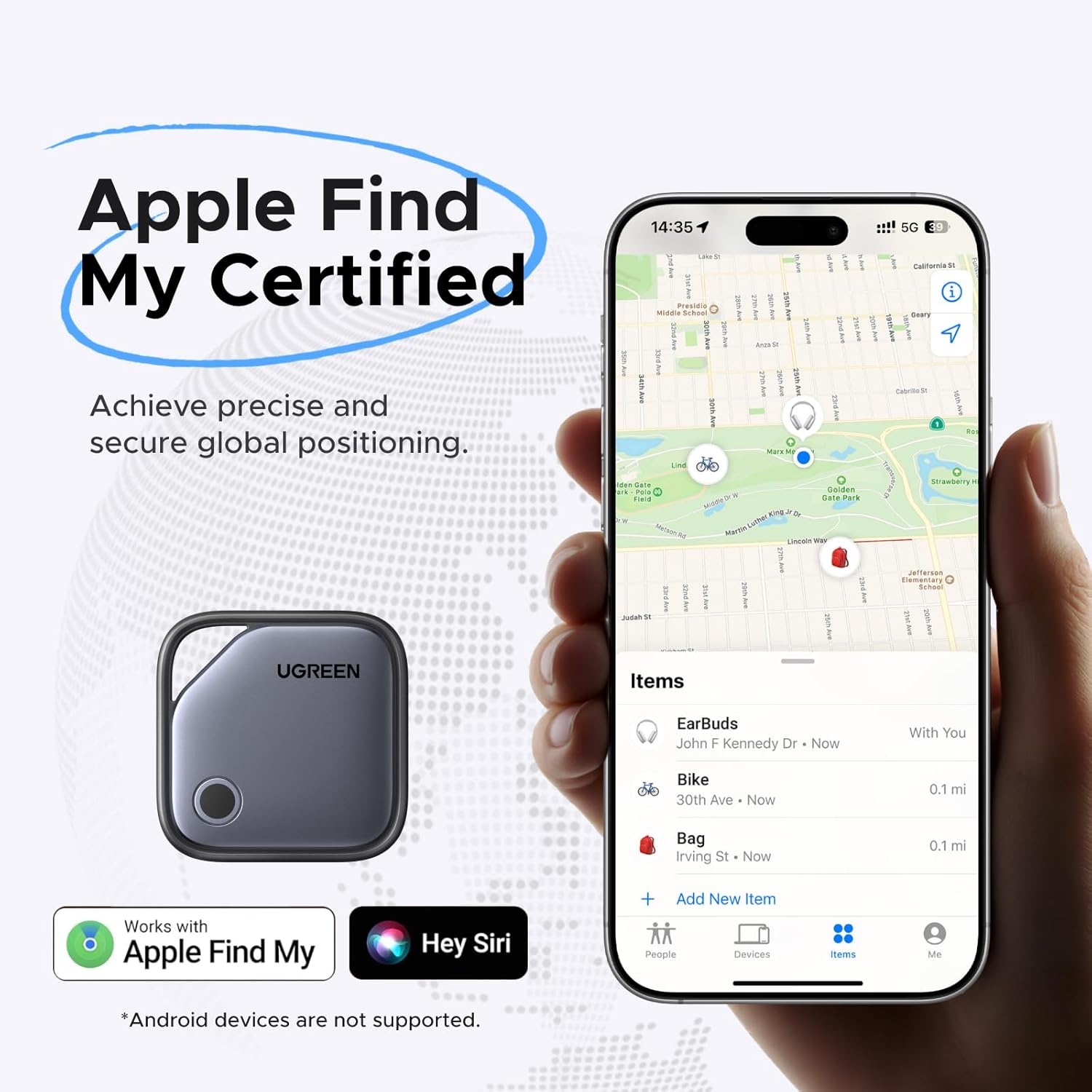 UGREEN FineTrack Smart Finder Bluetooth Tracker Compatible With Apple Find My Replaceable Battery Item Locator Tag For Keys Luggage & Passports (iOS Only)