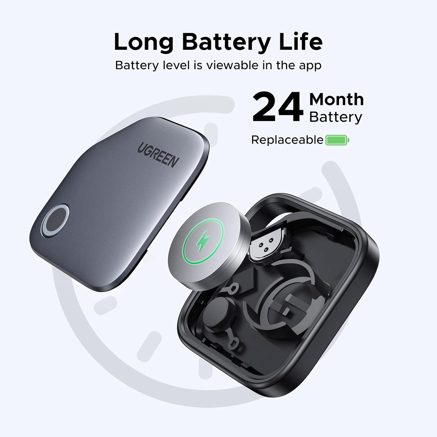 UGREEN FineTrack Smart Finder Bluetooth Tracker Compatible With Apple Find My Replaceable Battery Item Locator Tag For Keys Luggage & Passports (iOS Only)