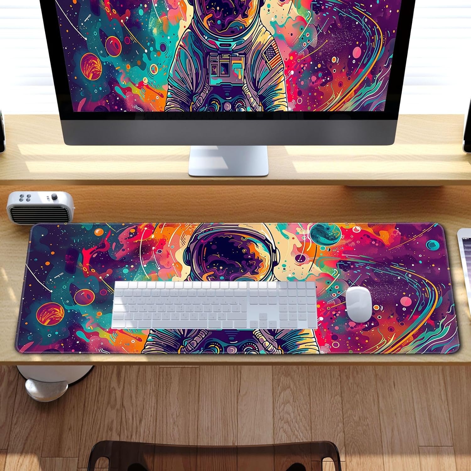 Desk Mat Colorful Space Desk Accessories Astronaut Extended Gaming Mouse Desk Pad Decorations for Of