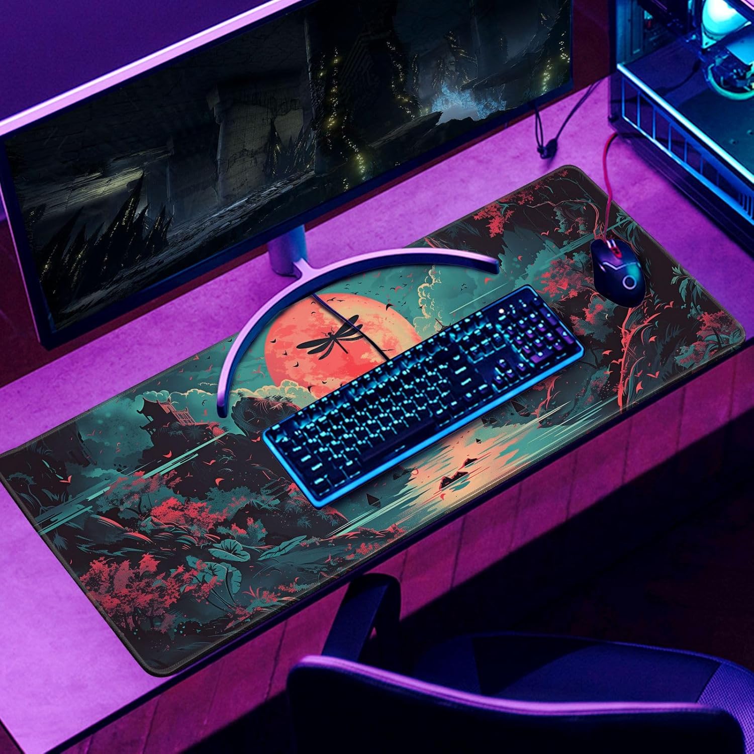 Japanese Riverside Full Moon Large Gaming Mouse Pad 80x30cm Desk Mat