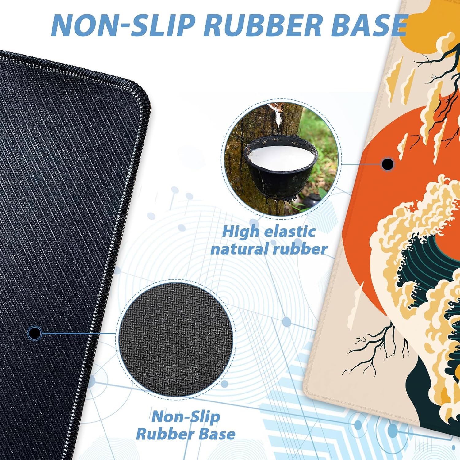 Abstract Japanese Wave Large Gaming Mouse Pad 80x30cm Stitched Edge